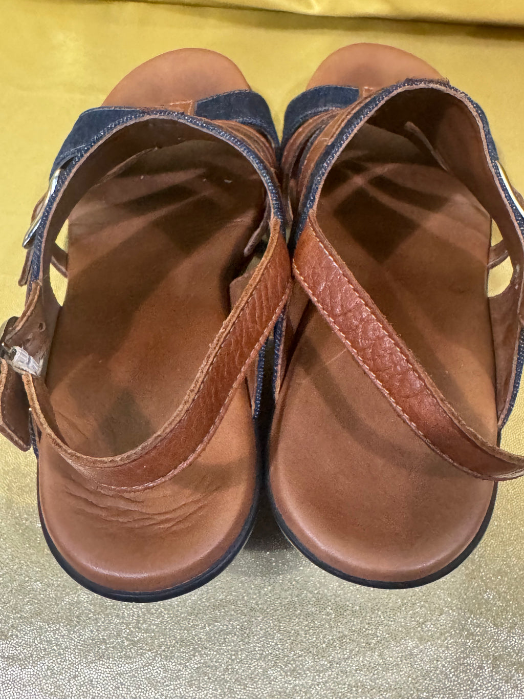 SAS Layla Denim & Leather Wedge Sandals – Size 9W (Wide)
