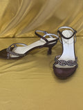 Colorful Creations Brown Rhinestone Kitten Heels Leather Sole Size 6.5B