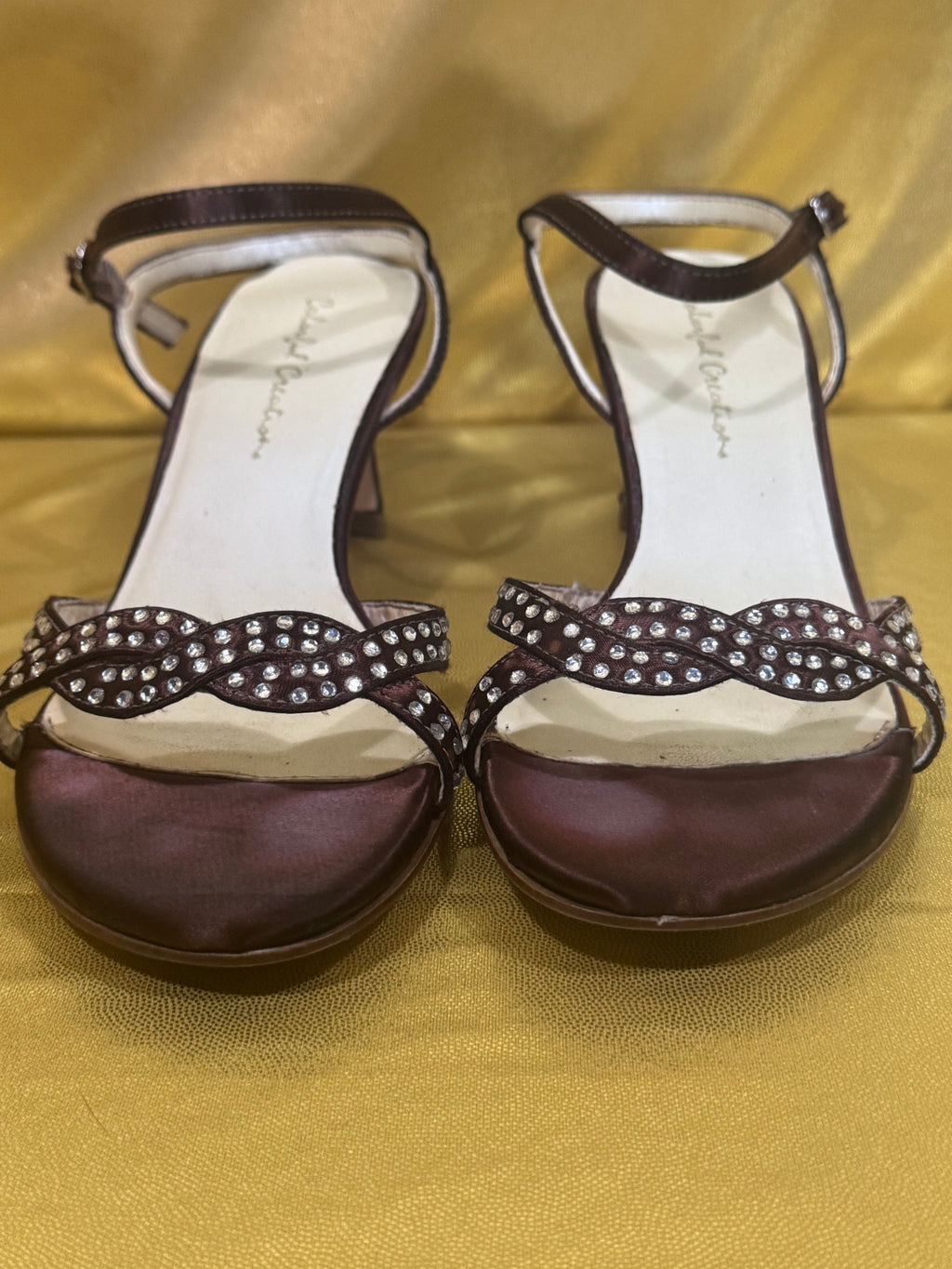 Colorful Creations Brown Rhinestone Kitten Heels Leather Sole Size 6.5B