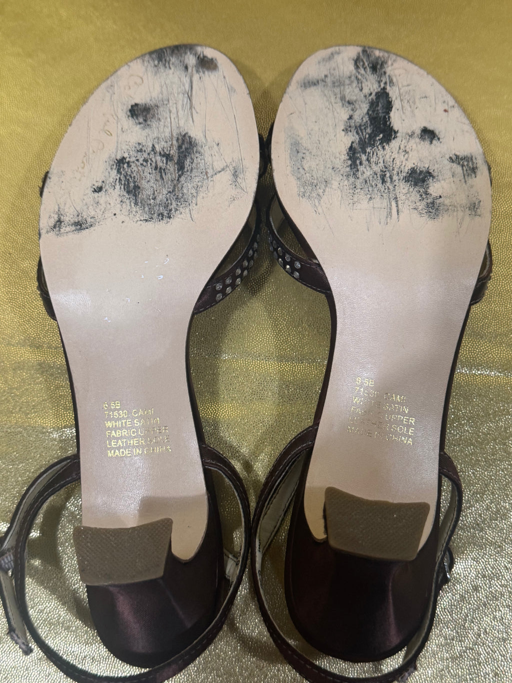 Colorful Creations Brown Rhinestone Kitten Heels Leather Sole Size 6.5B