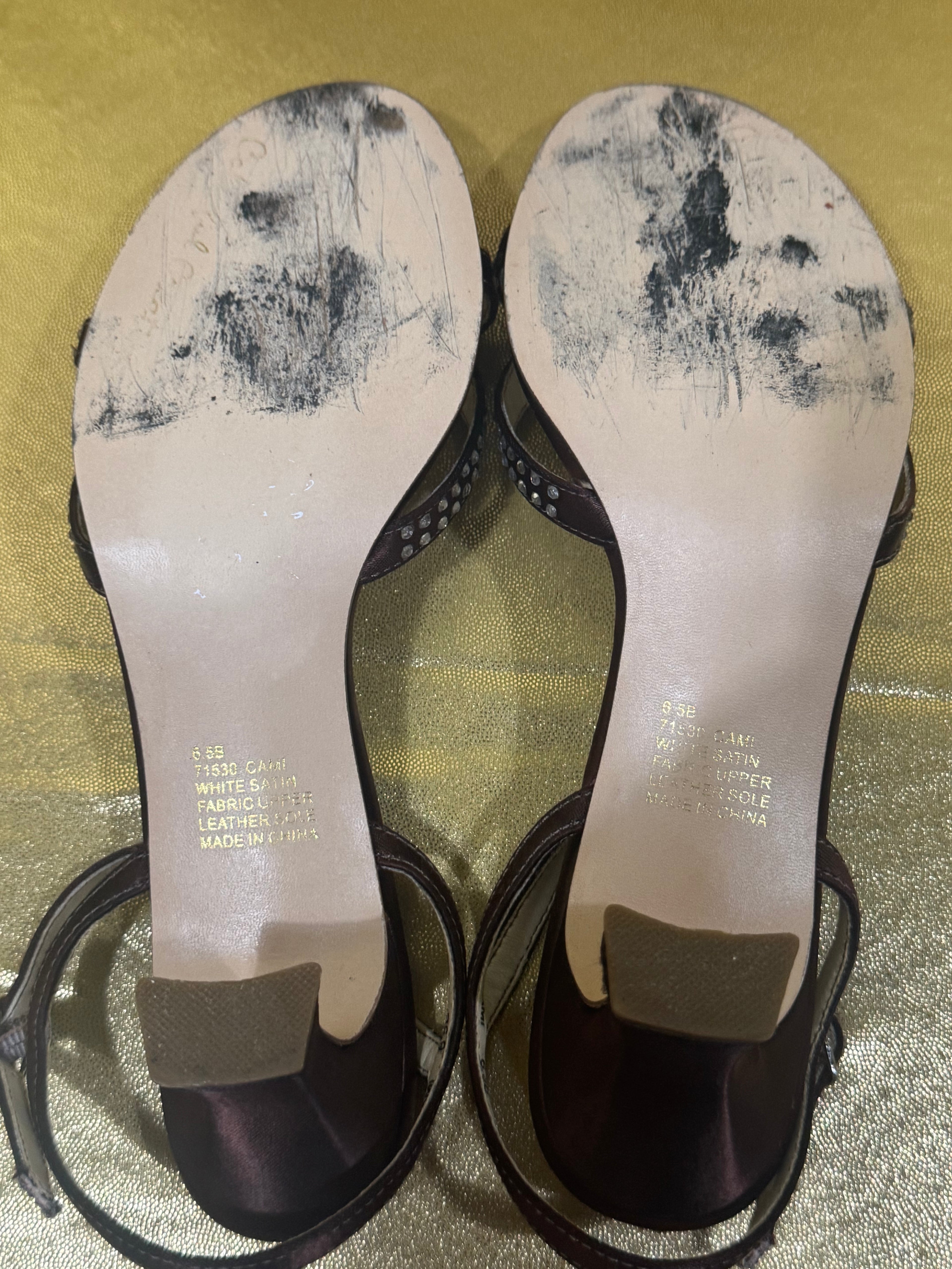 Colorful Creations Brown Rhinestone Kitten Heels Leather Sole Size 6.5B