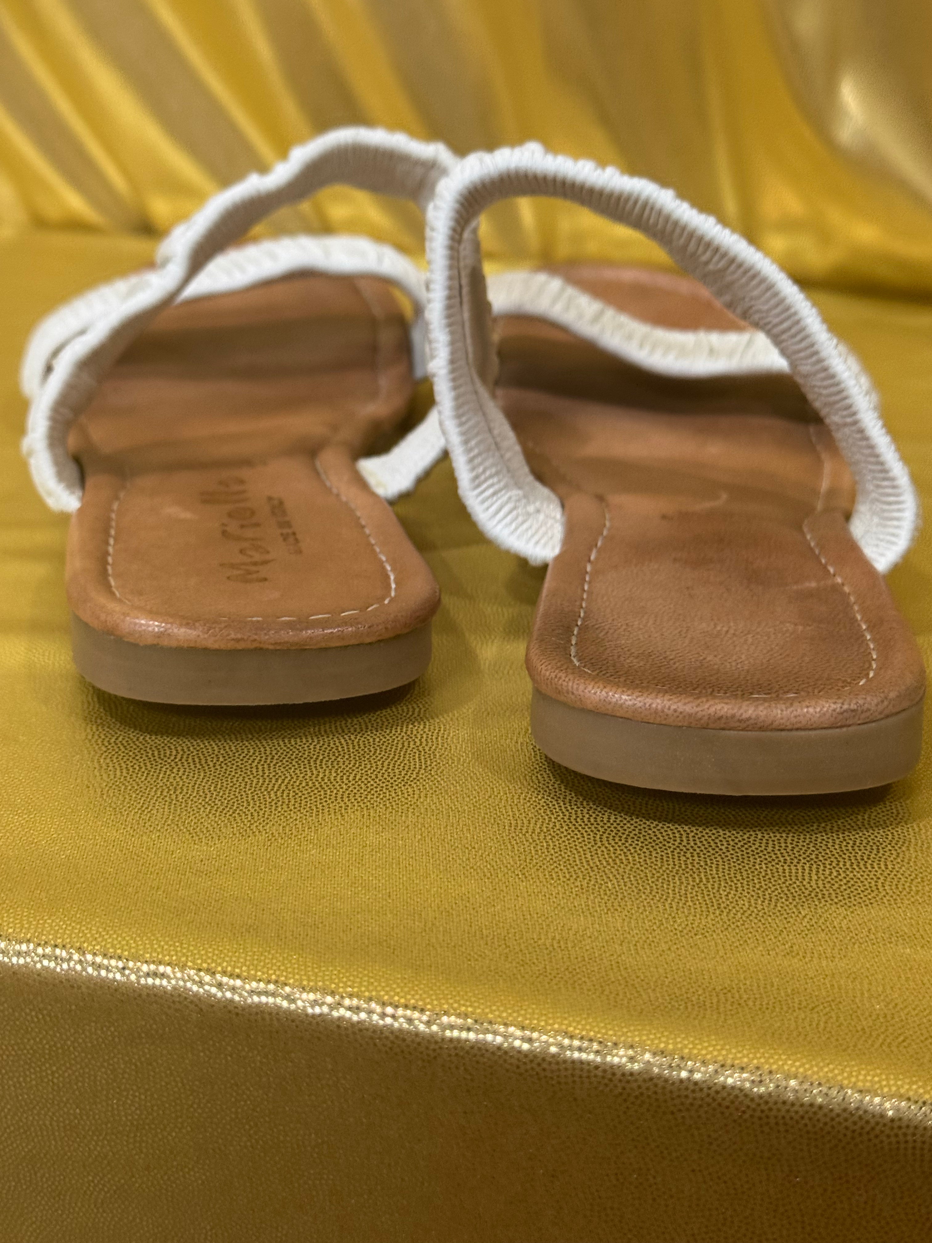 Mariella Made in Italy White Scrunched Double Strap Slide Sandals - Size 7.5