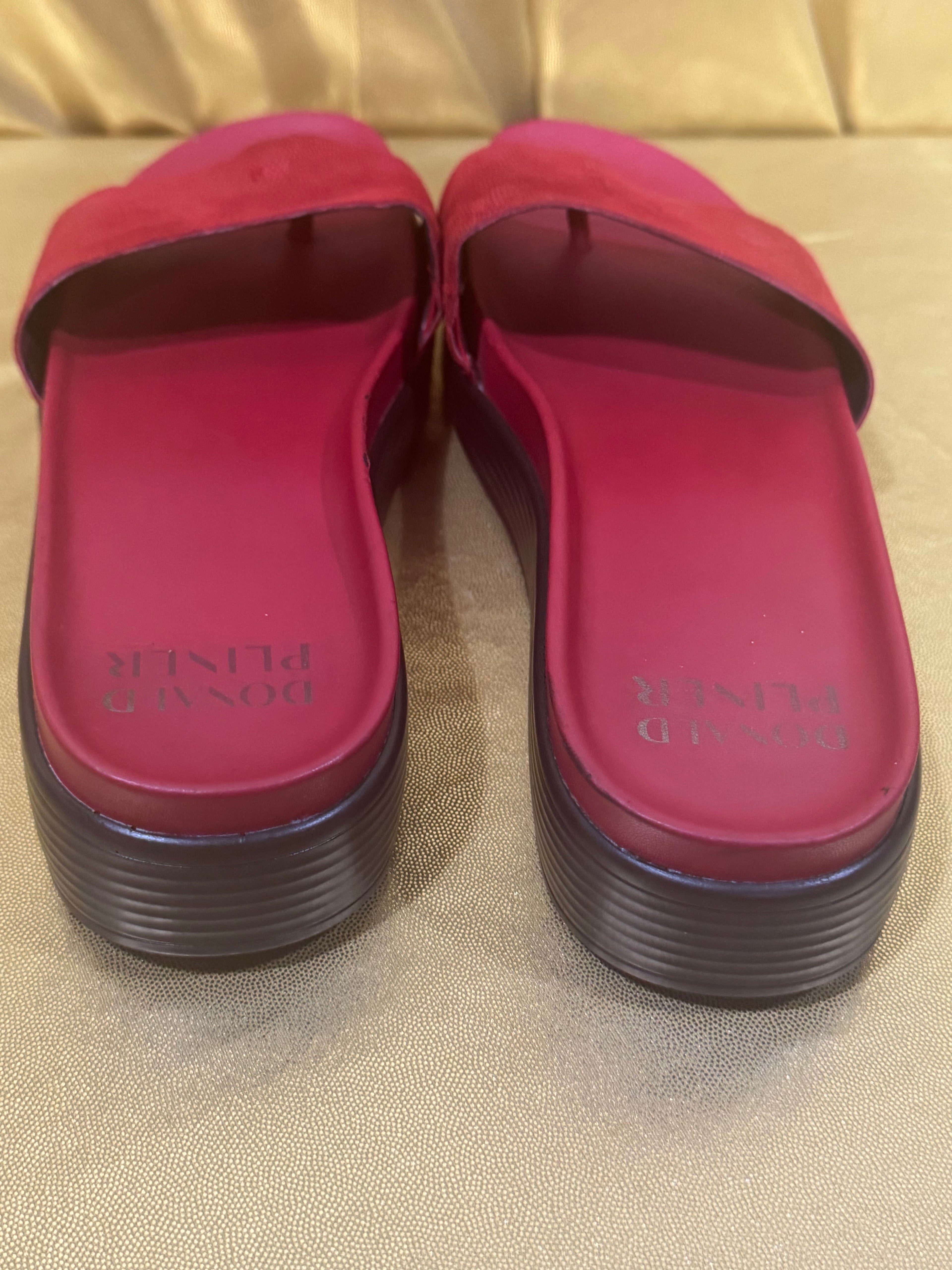 Donald J. Pliner Red Textured Leather Platform Slide Sandals - Size 7.5 (HPFIJ485)
