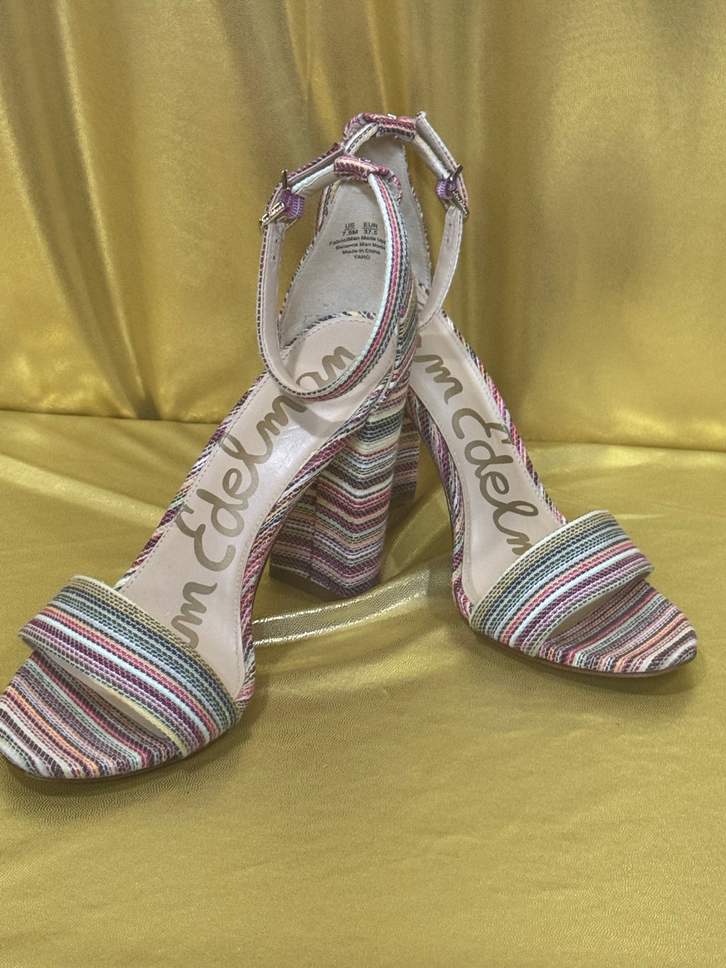 Sam Edelman Yaro Striped Block Heel Sandals | Multicolor Woven | Size 7.5 M
