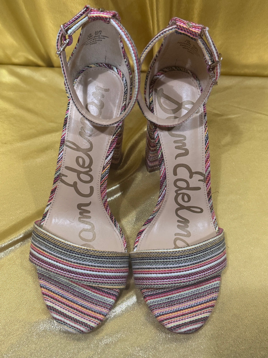 Sam Edelman Yaro Striped Block Heel Sandals | Multicolor Woven | Size 7.5 M