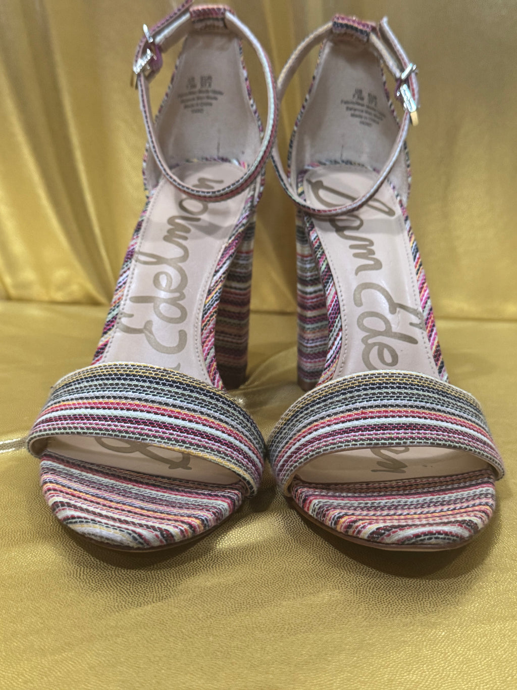 Sam Edelman Yaro Striped Block Heel Sandals | Multicolor Woven | Size 7.5 M