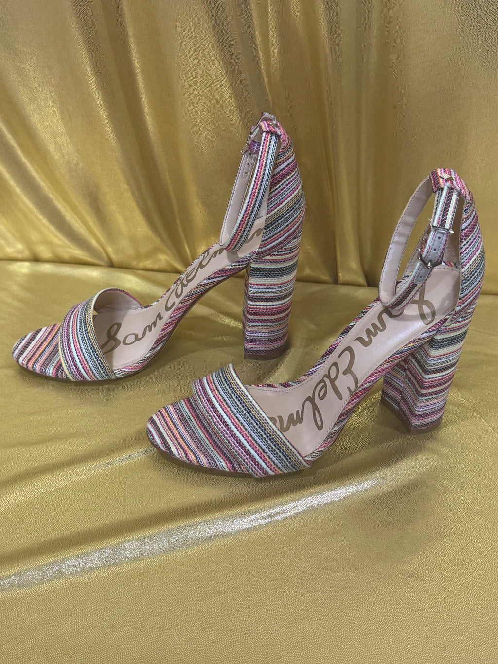 Sam Edelman Yaro Striped Block Heel Sandals | Multicolor Woven | Size 7.5 M