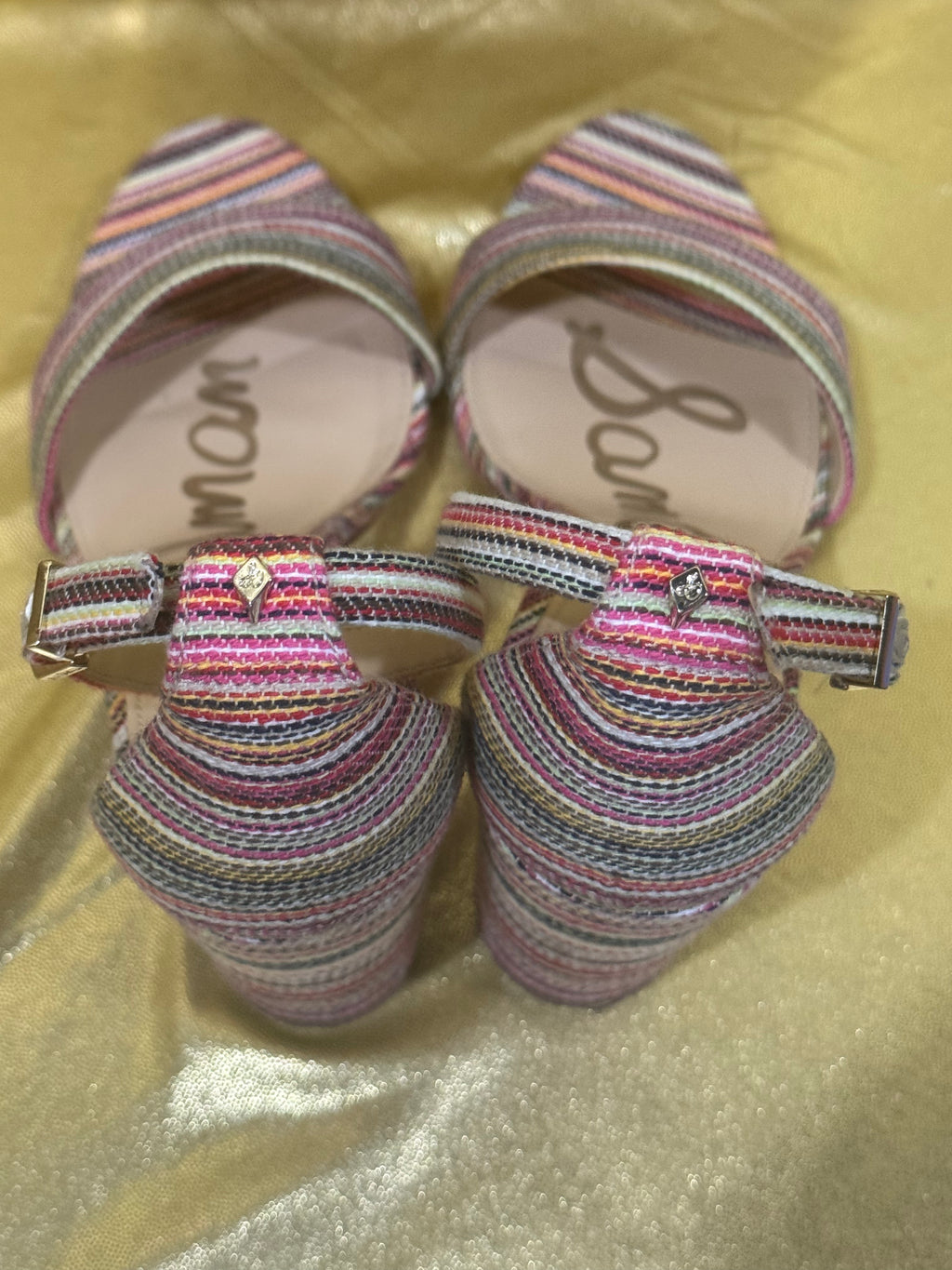 Sam Edelman Yaro Striped Block Heel Sandals | Multicolor Woven | Size 7.5 M