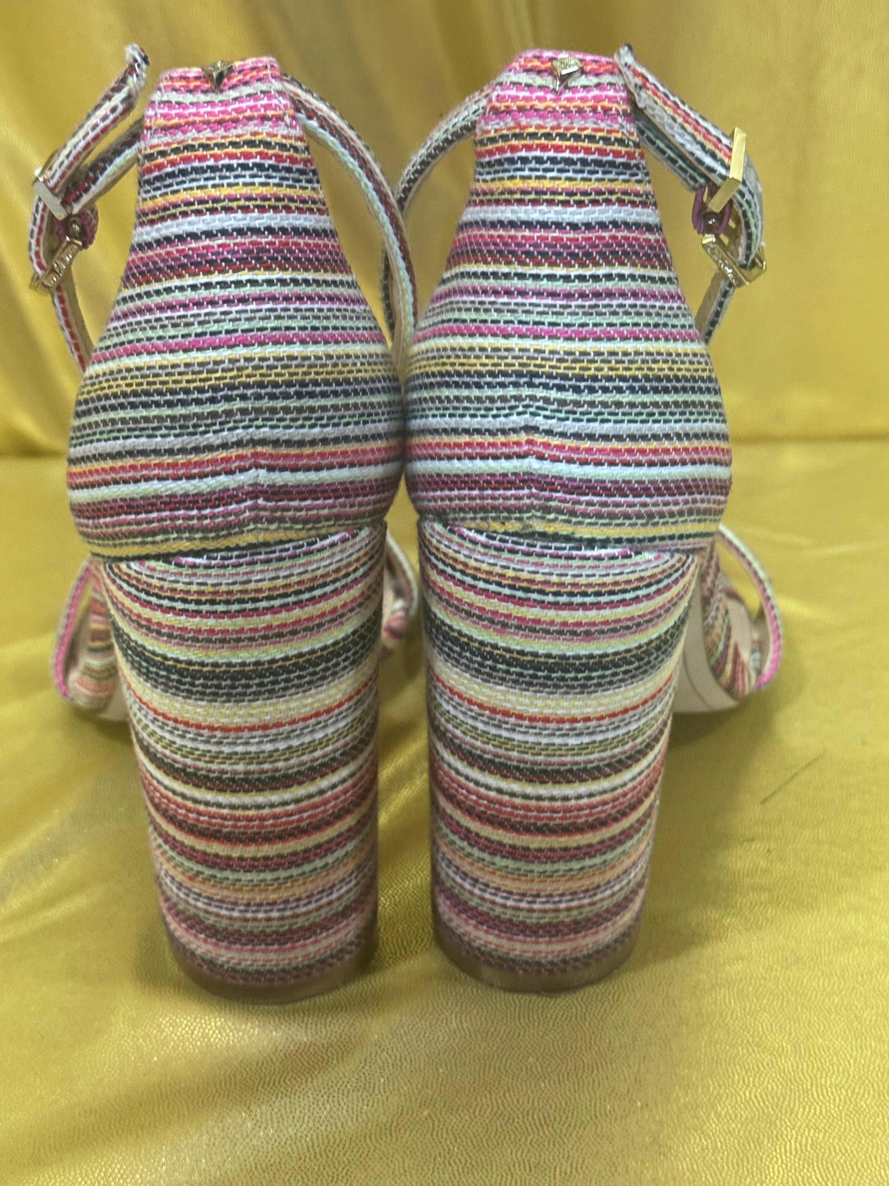Sam Edelman Yaro Striped Block Heel Sandals | Multicolor Woven | Size 7.5 M