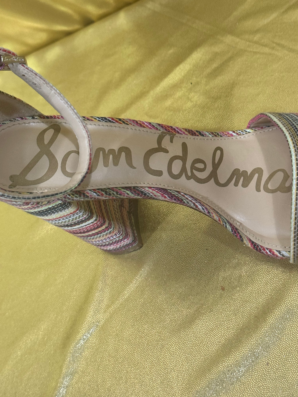 Sam Edelman Yaro Striped Block Heel Sandals | Multicolor Woven | Size 7.5 M