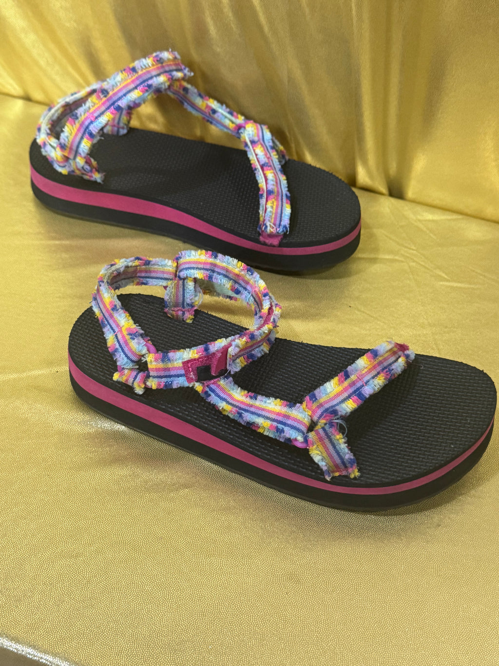 Teva Midform Fray Sandals Frazier Black Multi Rainbow Straps Women’s Size 6
