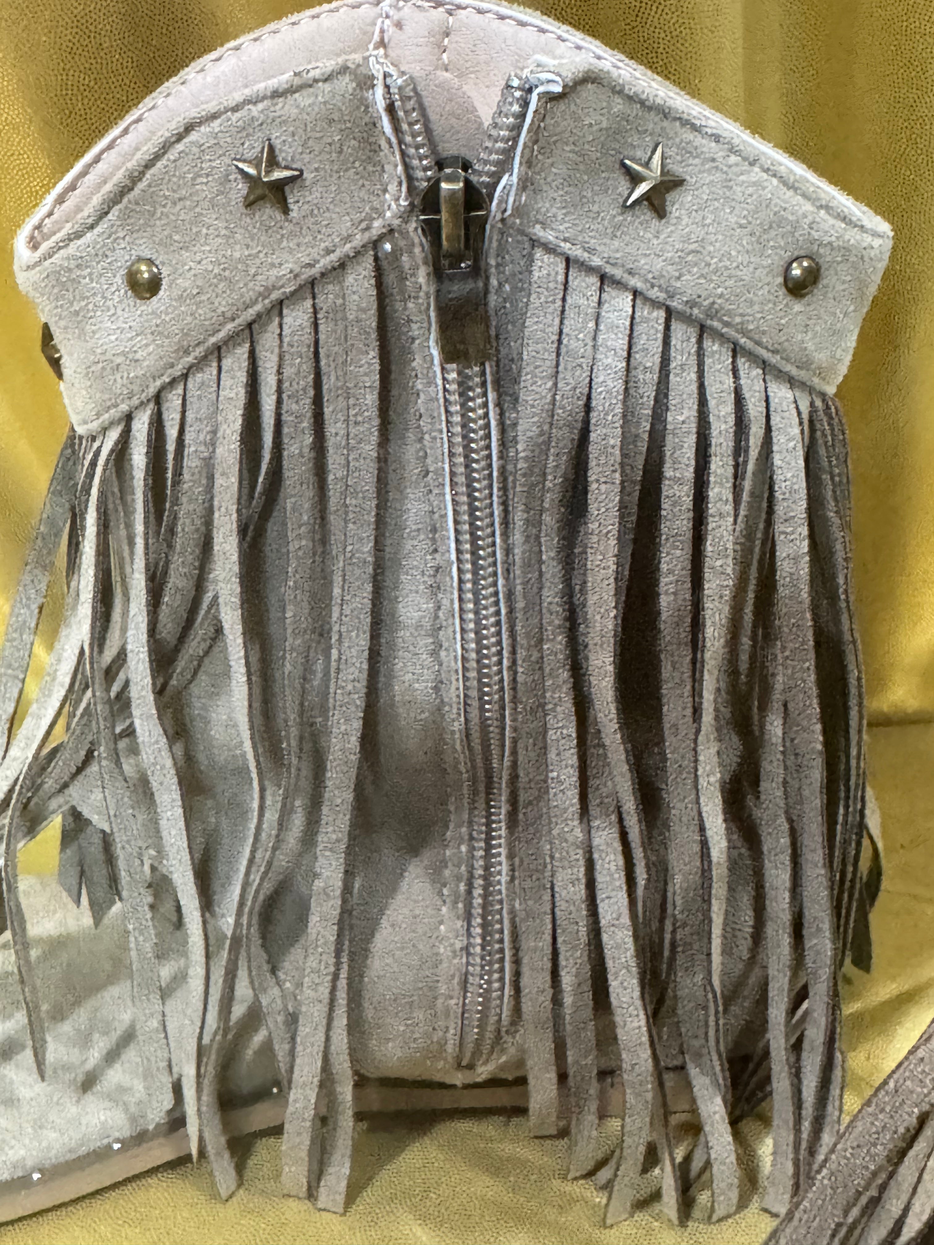 ✨ New! Boho Western Fringe Thong Gladiator Sandals - Taupe Suede, Star Studded, Size 40