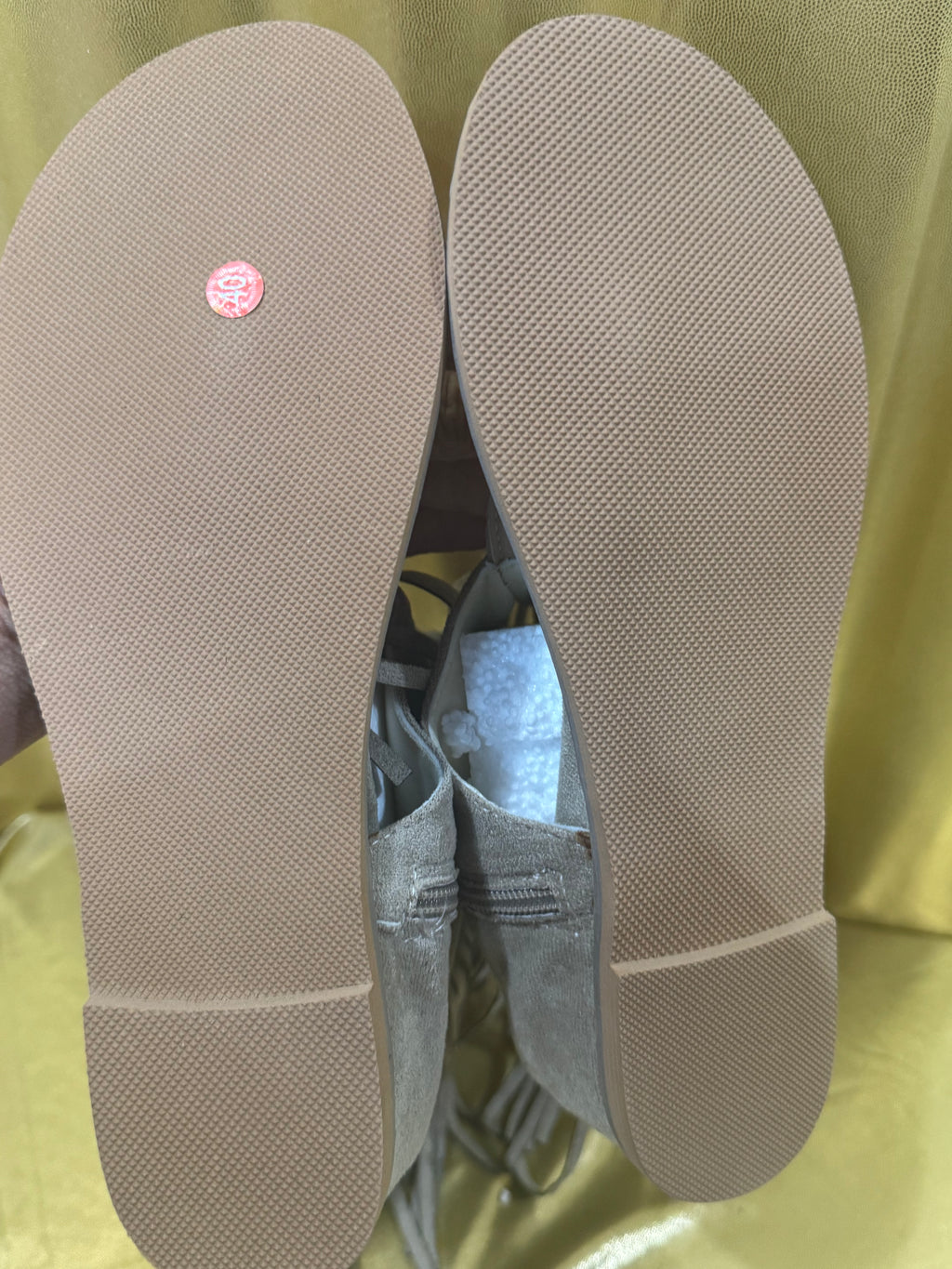 ✨ New! Boho Western Fringe Thong Gladiator Sandals - Taupe Suede, Star Studded, Size 40