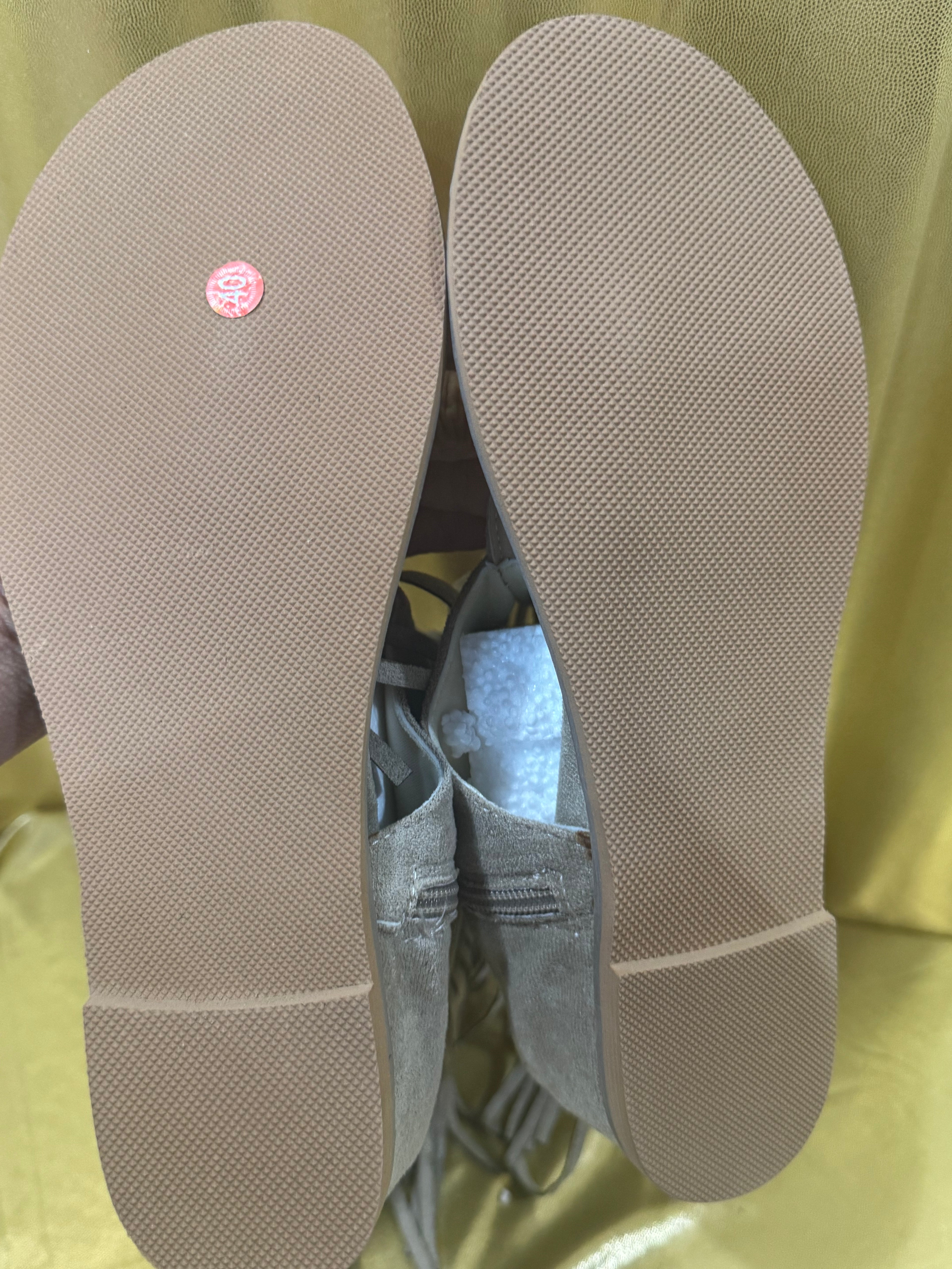 ✨ New! Boho Western Fringe Thong Gladiator Sandals - Taupe Suede, Star Studded, Size 40