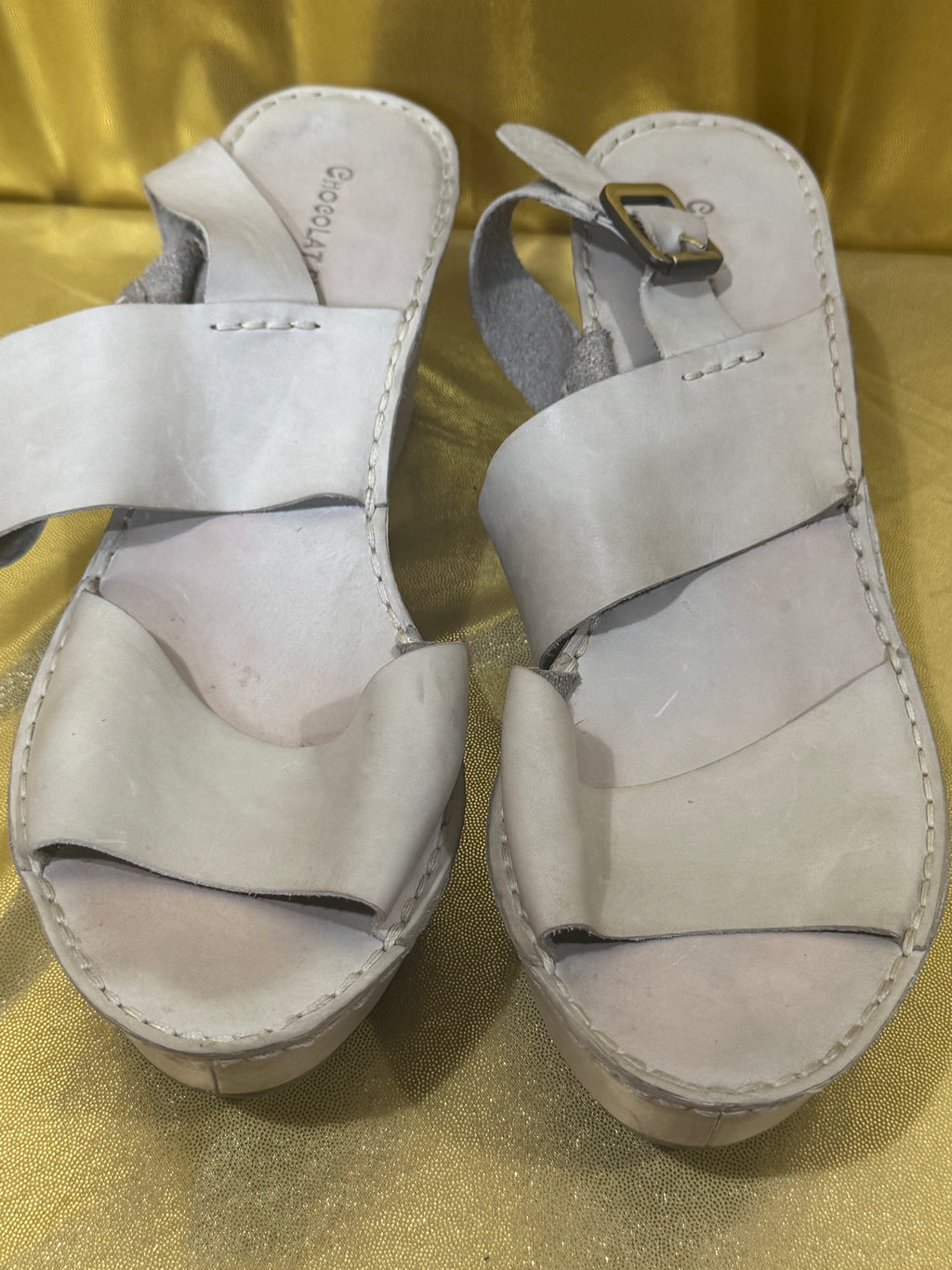 Chocolat Blu White Leather Slingback Platform Sandals - Size 10