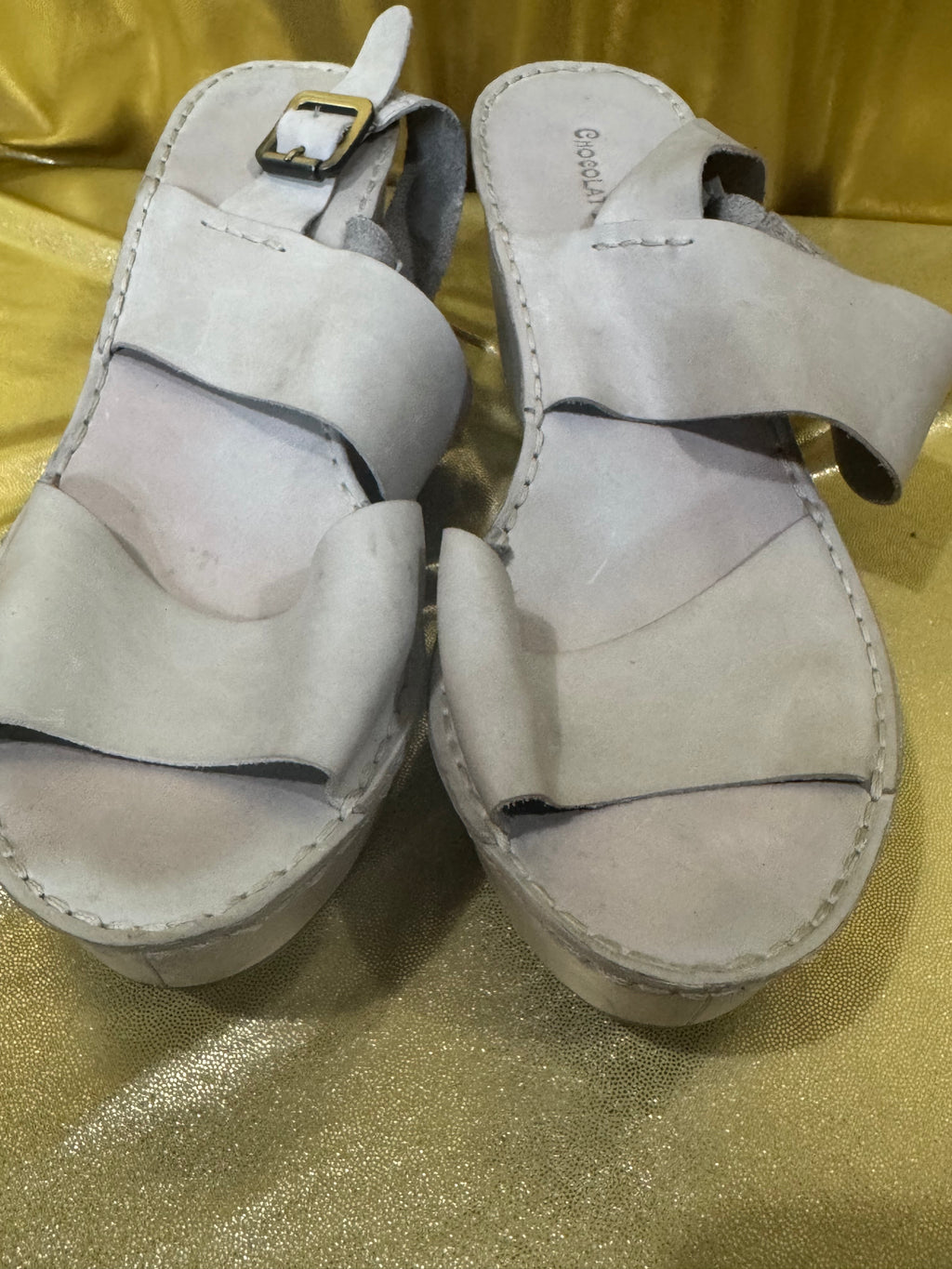 Chocolat Blu White Leather Slingback Platform Sandals - Size 10