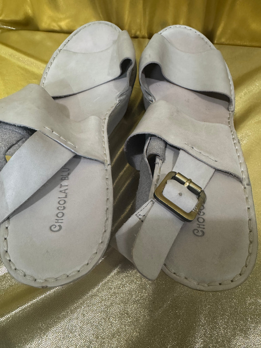 Chocolat Blu White Leather Slingback Platform Sandals - Size 10
