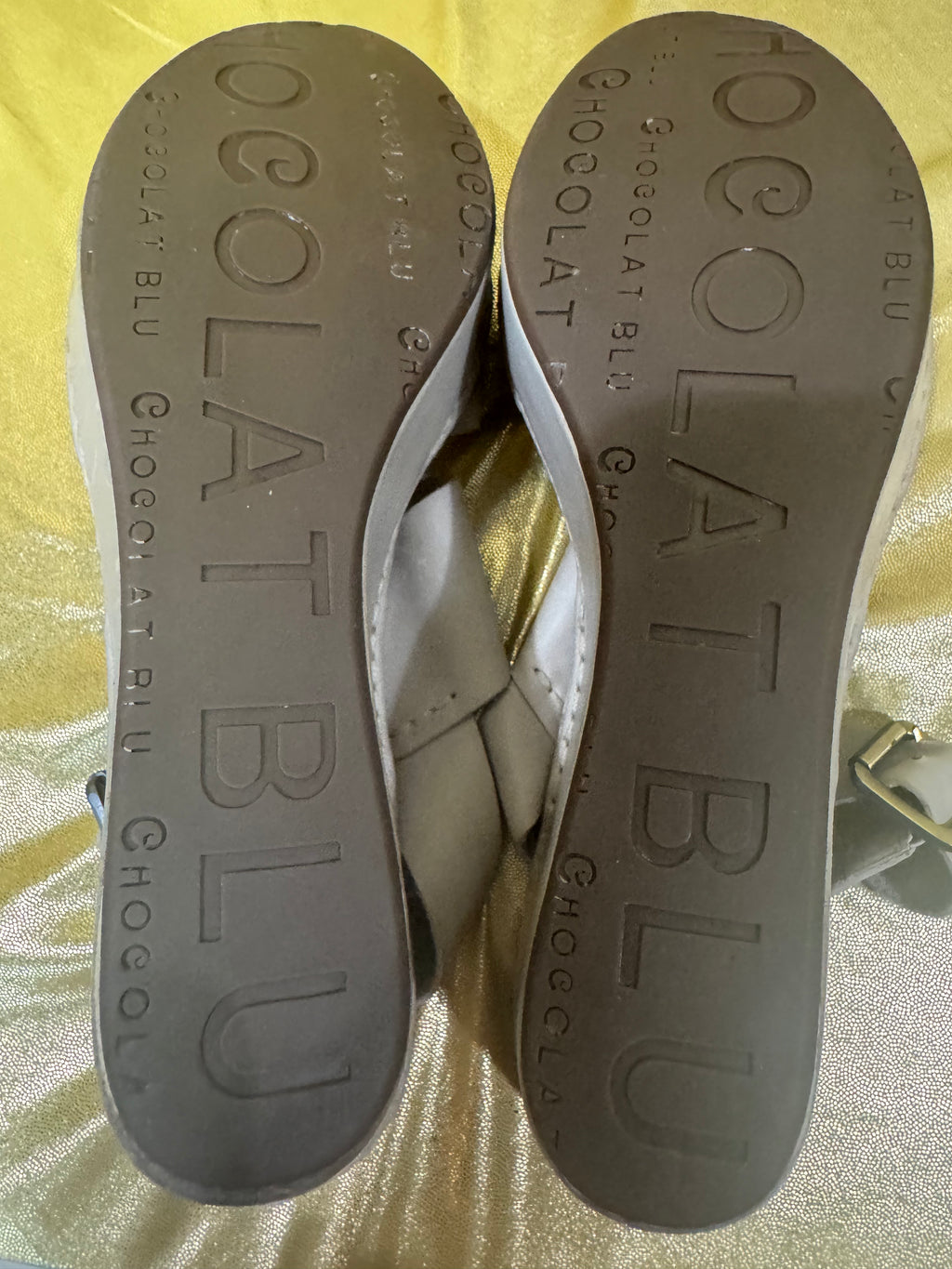 Chocolat Blu White Leather Slingback Platform Sandals - Size 10