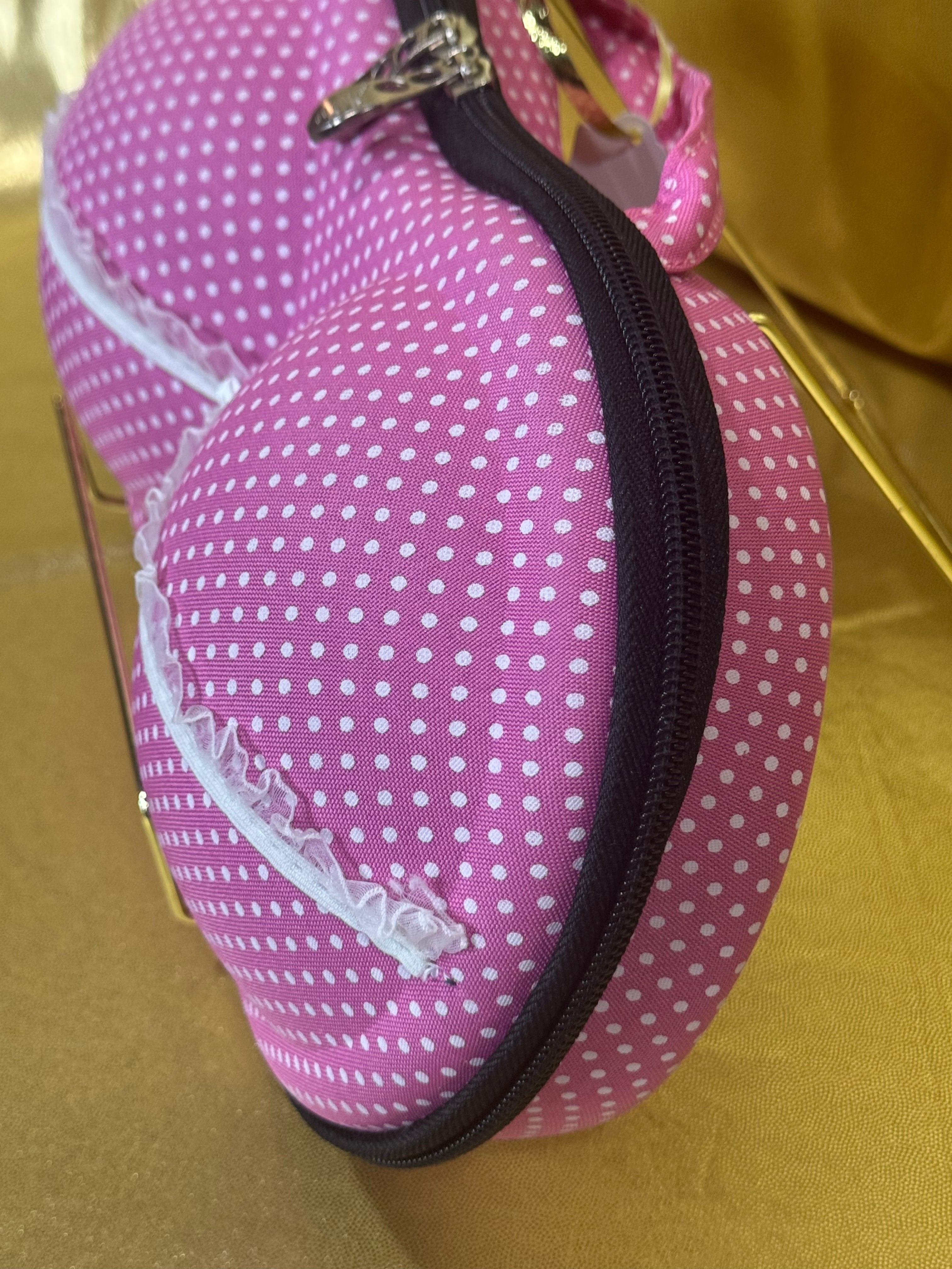 Ju Mang Hard Shell Bra & Lingerie Travel Case – Pink Polka Dot 👙✨