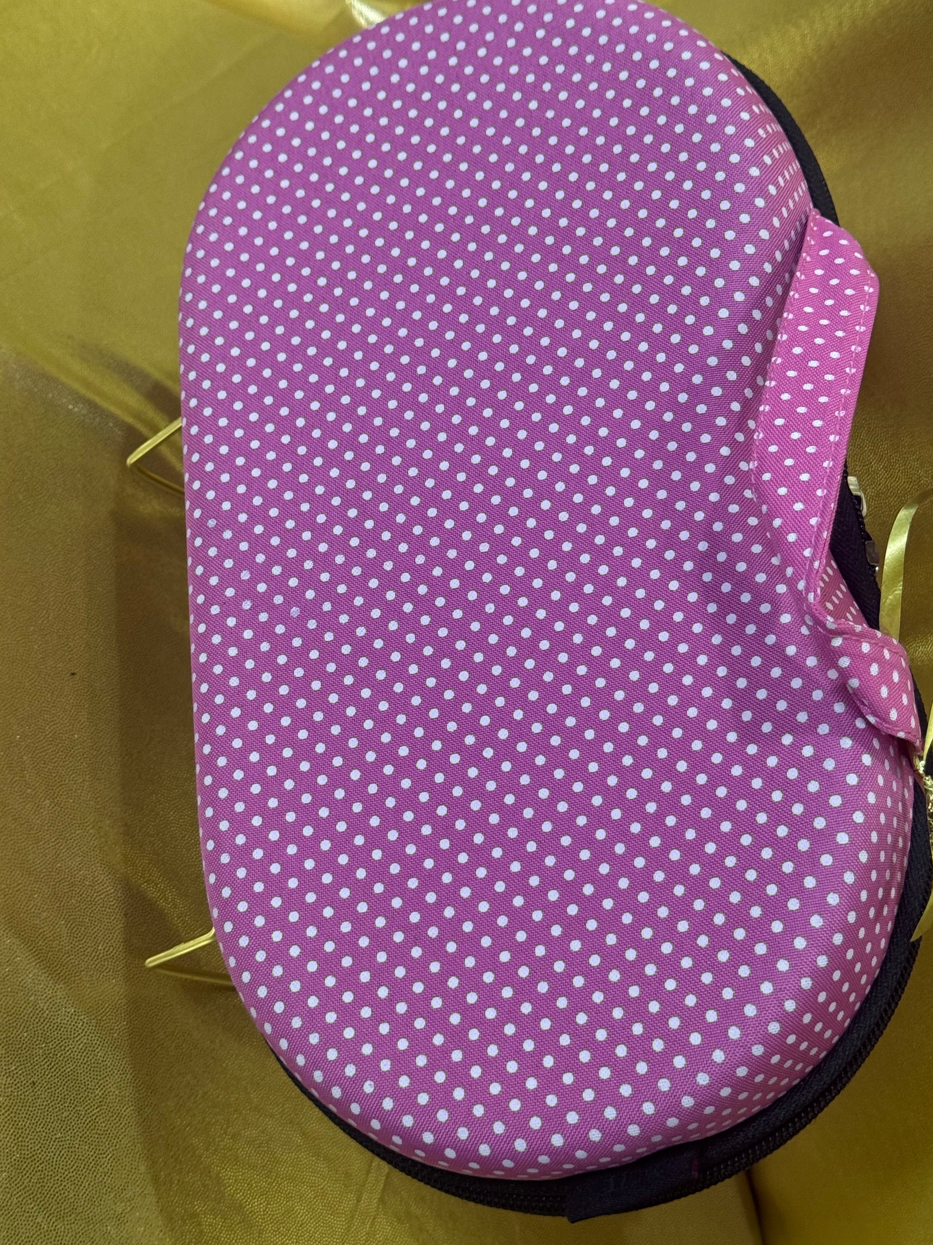 Ju Mang Hard Shell Bra & Lingerie Travel Case – Pink Polka Dot 👙✨