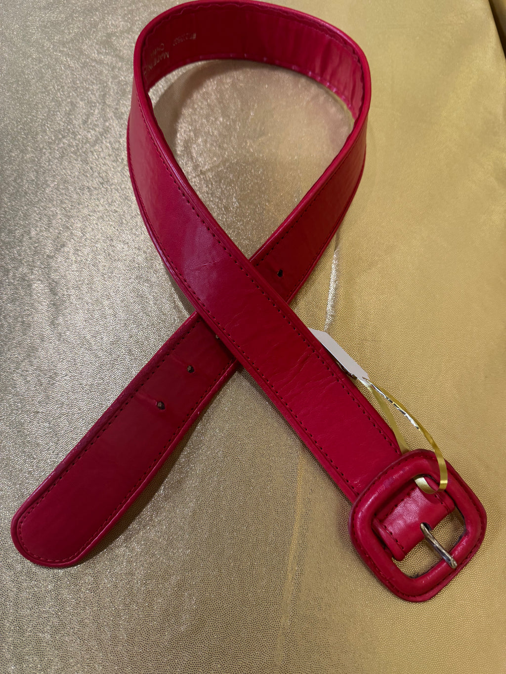Vintage-Vibe Talbots Bright Red Leather-Covered Buckle Statement Belt Size 4