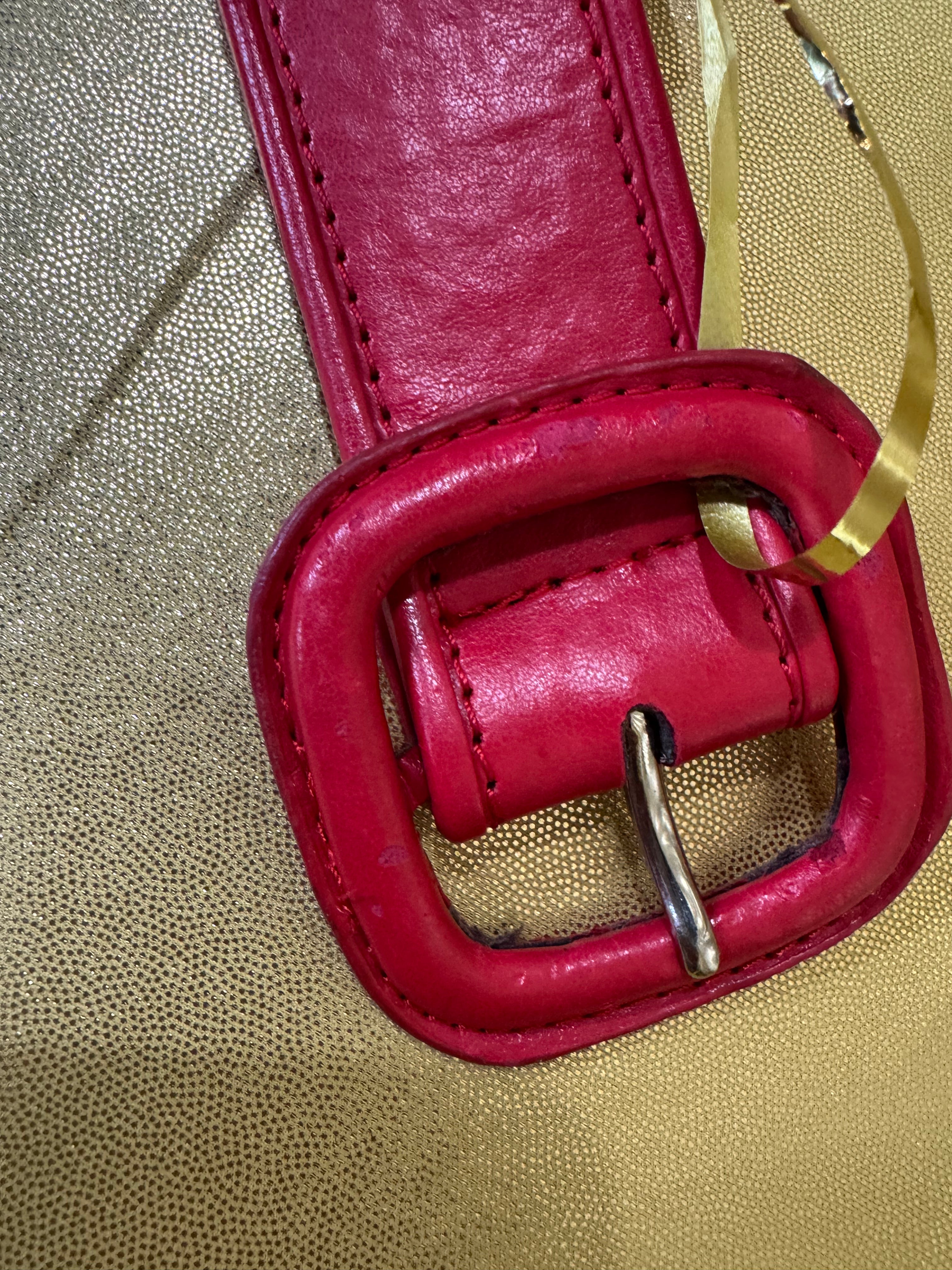 Vintage-Vibe Talbots Bright Red Leather-Covered Buckle Statement Belt Size 4