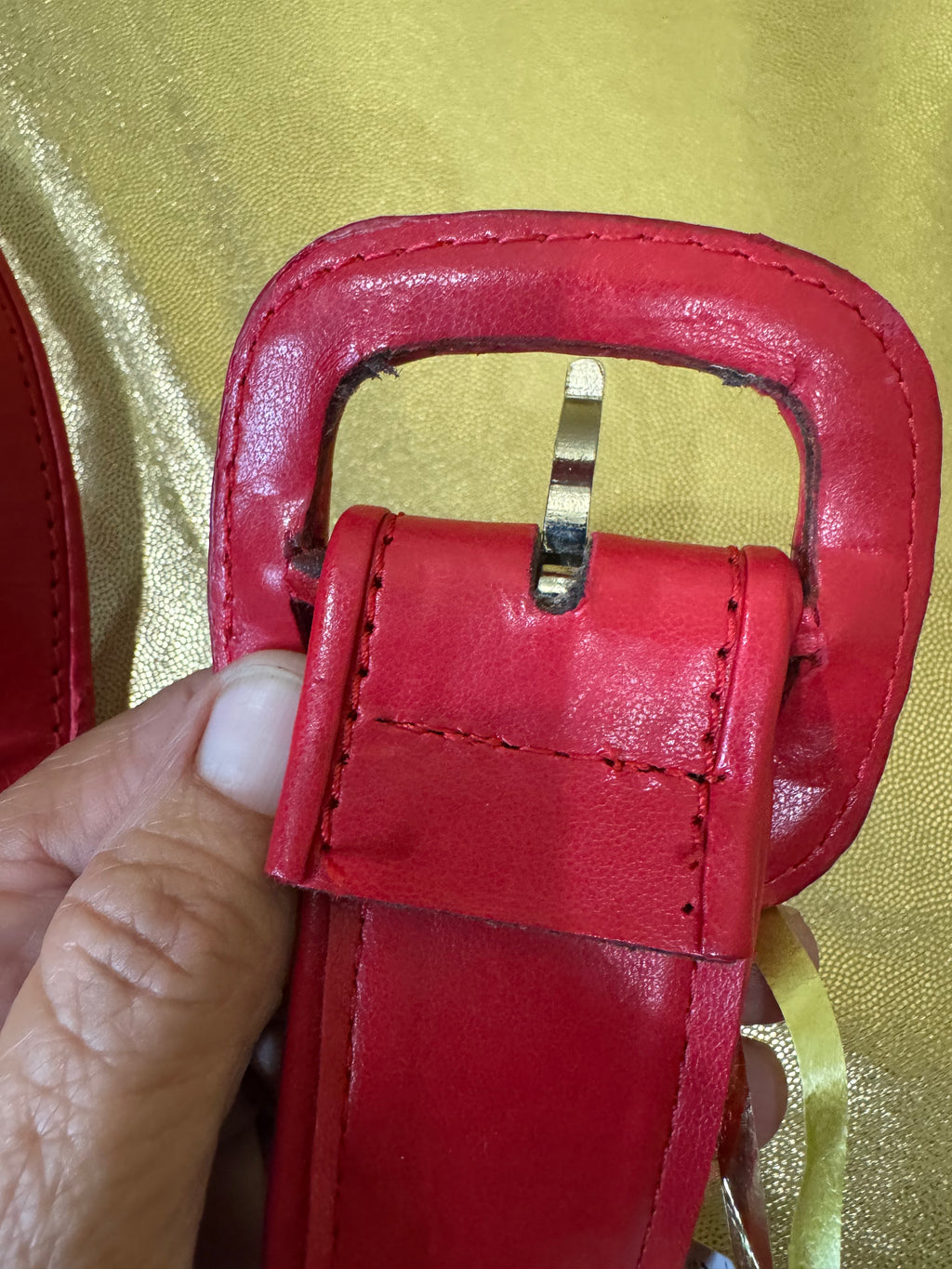 Vintage-Vibe Talbots Bright Red Leather-Covered Buckle Statement Belt Size 4