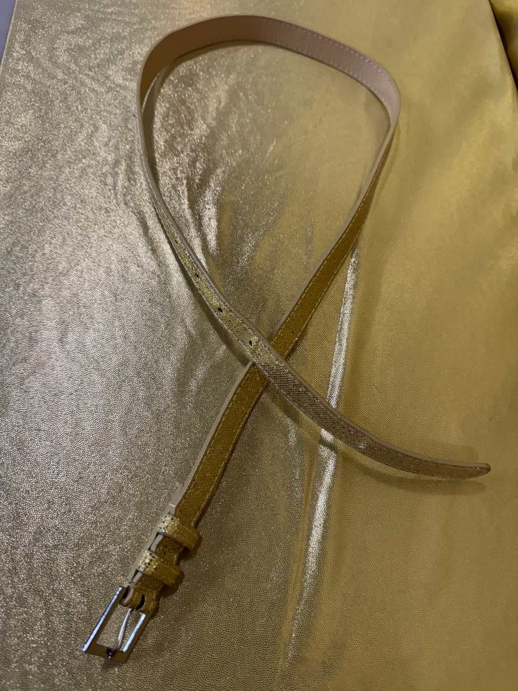 Vintage Y2K Shimmer Metallic Gold Skinny Belt - 39.5" ✨