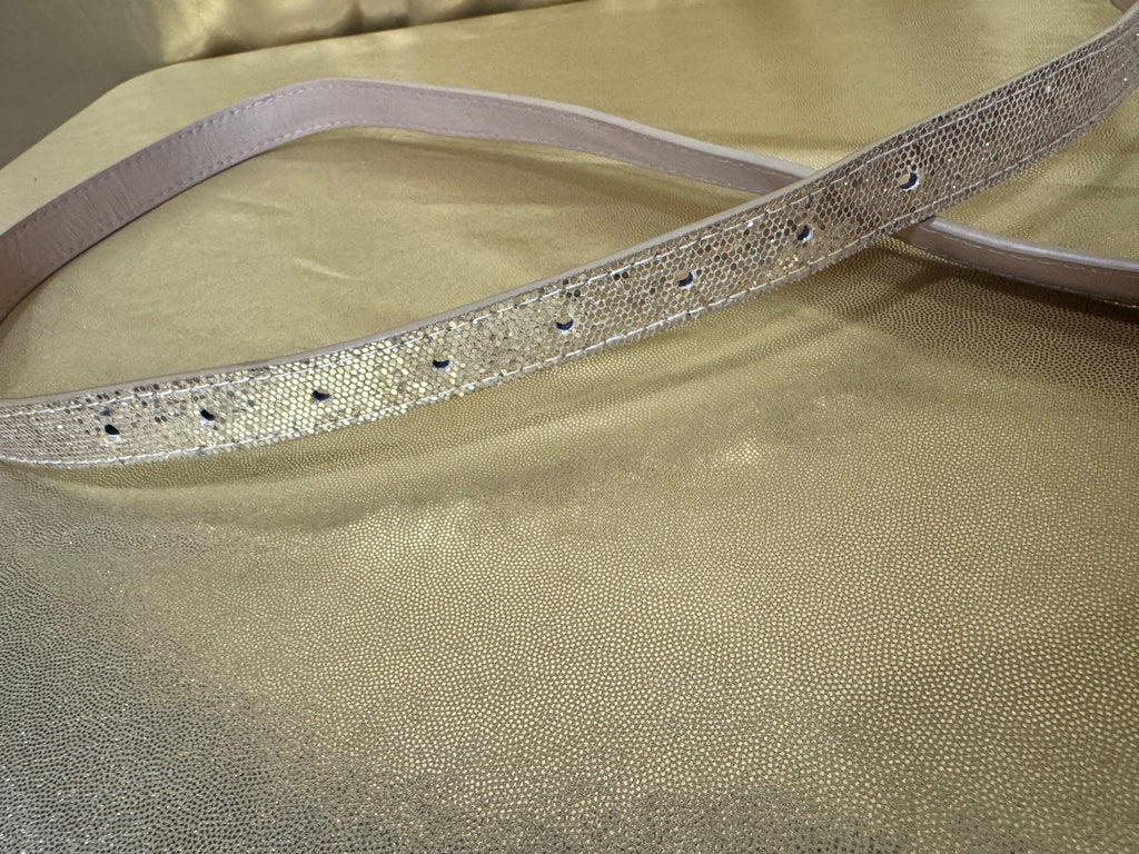 Vintage Y2K Shimmer Metallic Gold Skinny Belt - 39.5" ✨