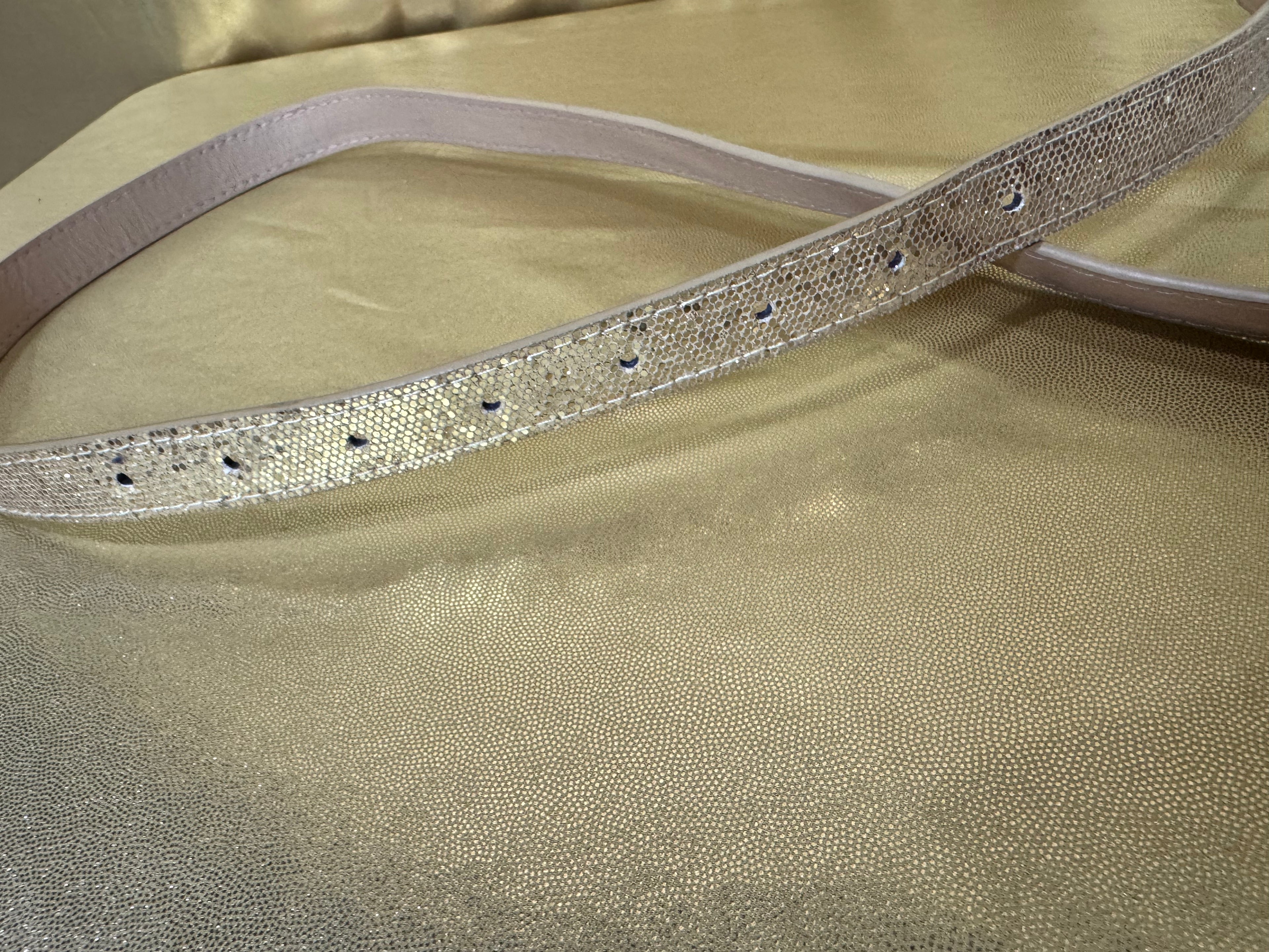 Vintage Y2K Shimmer Metallic Gold Skinny Belt - 39.5" ✨