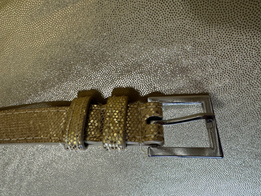 Vintage Y2K Shimmer Metallic Gold Skinny Belt - 39.5" ✨