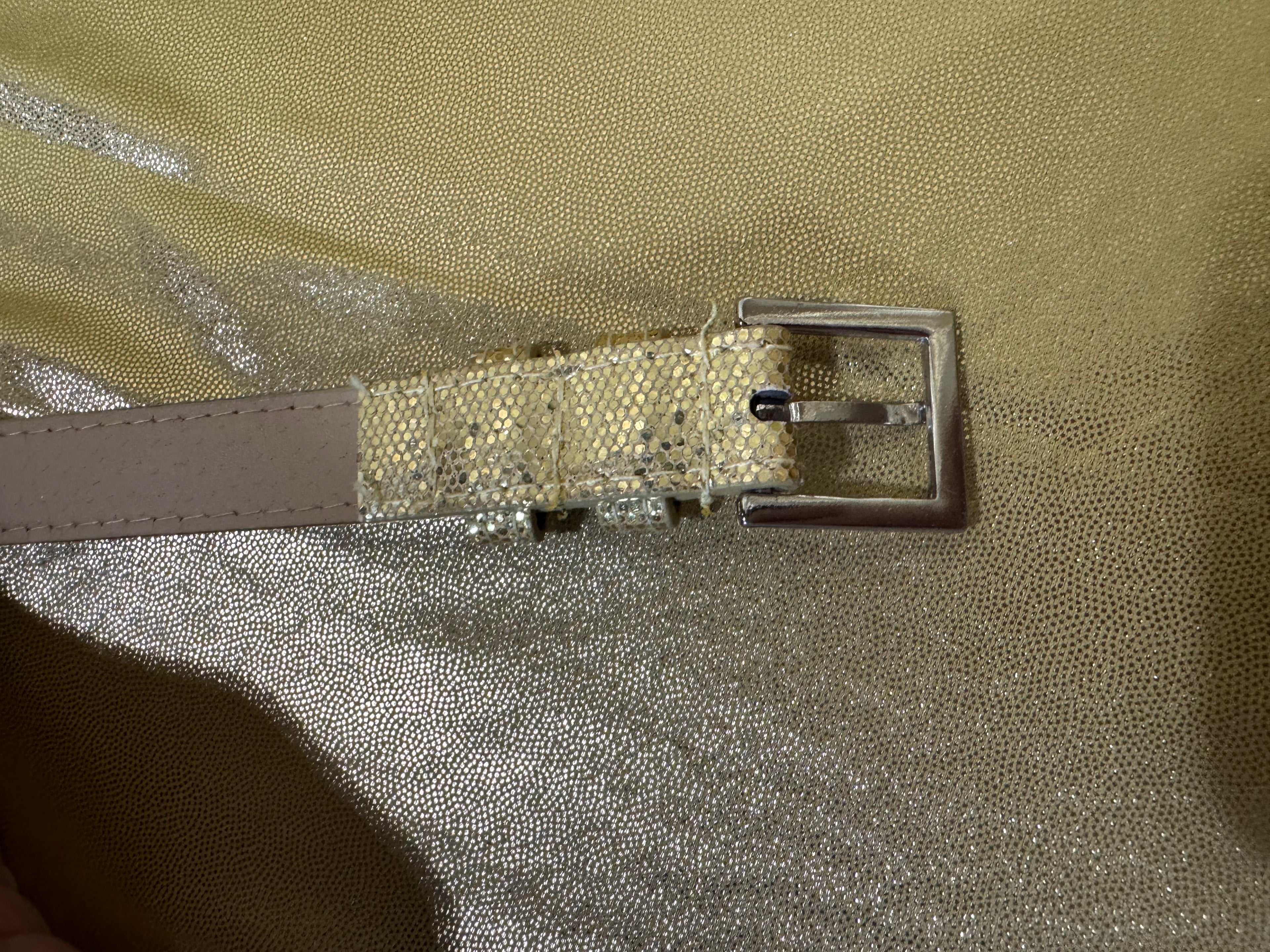 Vintage Y2K Shimmer Metallic Gold Skinny Belt - 39.5" ✨