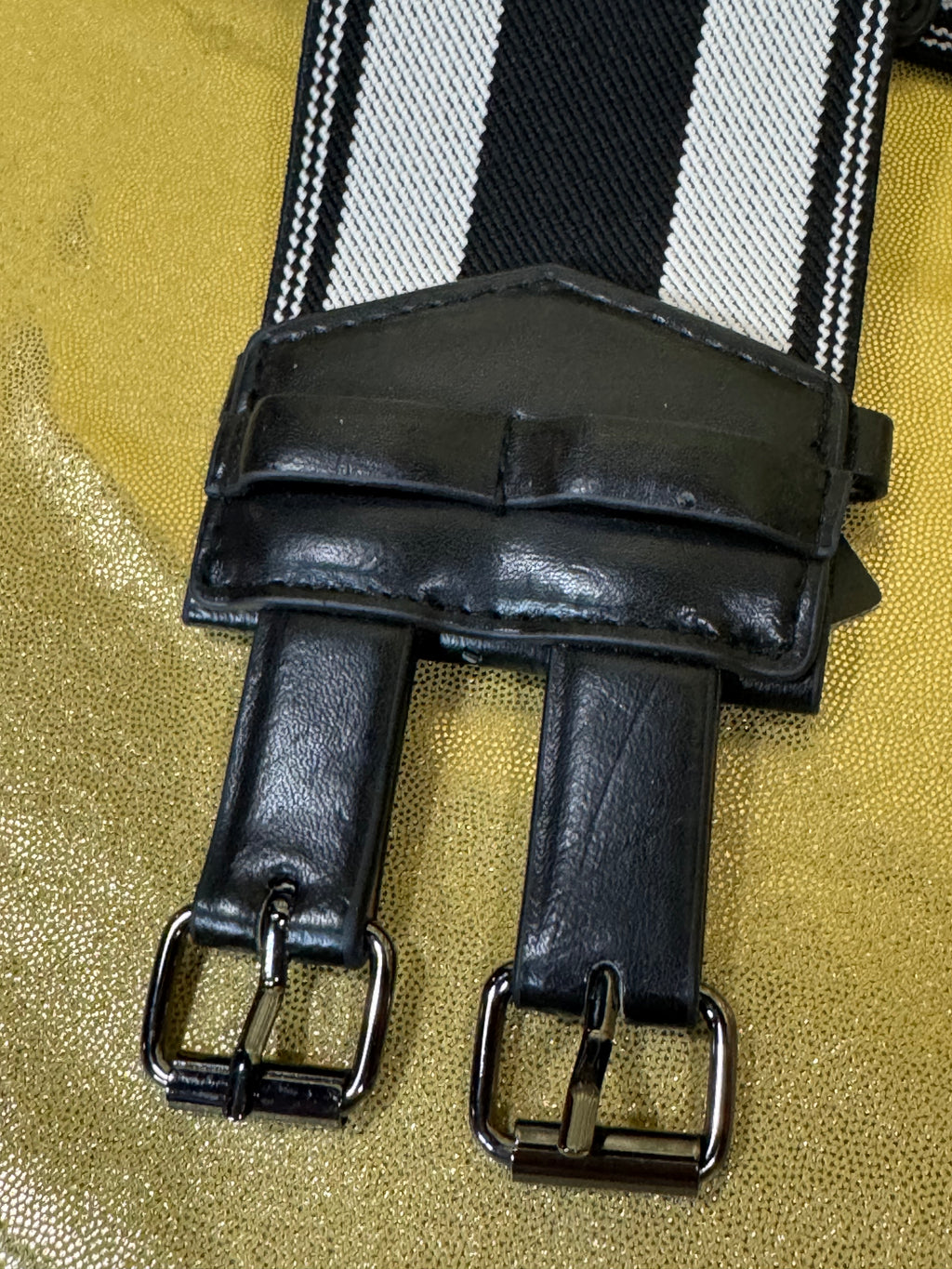 BCBGMAXAZRIA Black & White Striped Wide Elastic Waist Belt - Size Small NWT