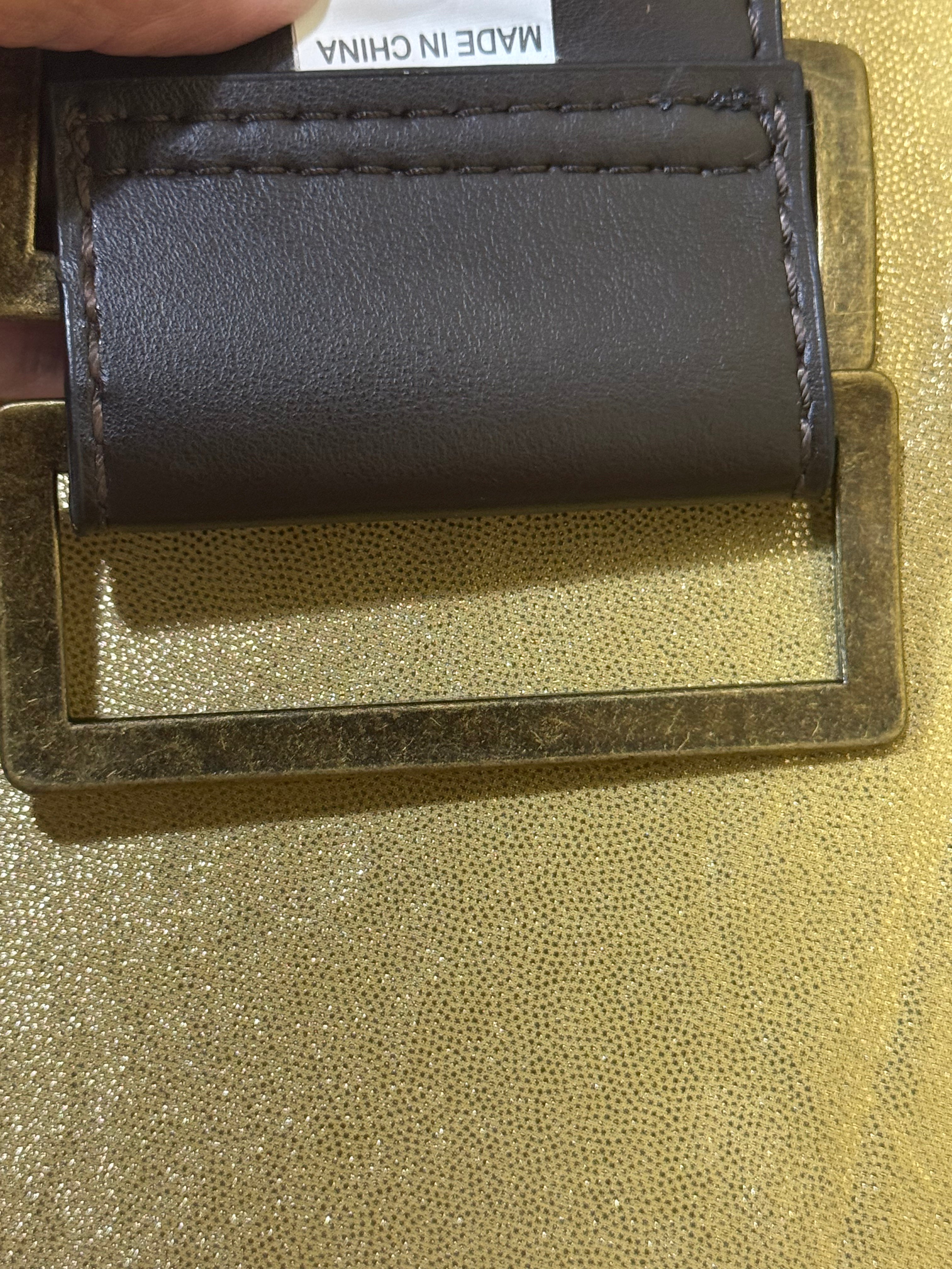 Y2K Vintage Wide Brown Leather Cinch Belt - Rectangular Buckle Size 10