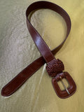 Vintage 80s/90s Full Grain Oil Tan Cowhide Belt | Unisex Size S Woven Accent