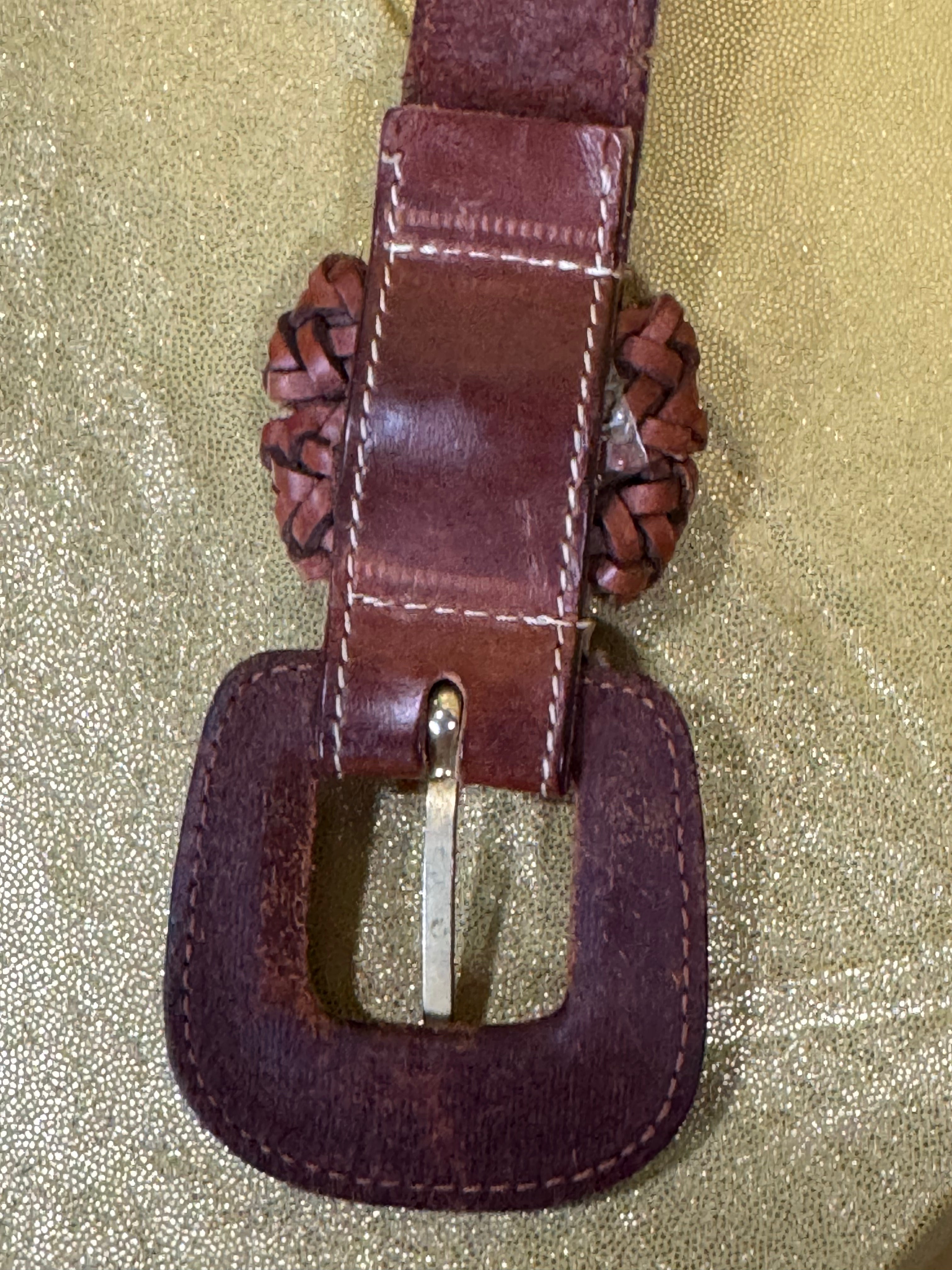 Vintage 80s/90s Full Grain Oil Tan Cowhide Belt | Unisex Size S Woven Accent
