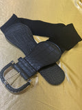 Vintage Black Faux Croc Wide Elastic Stretch Waist Belt – 3.5" Statement Buckle