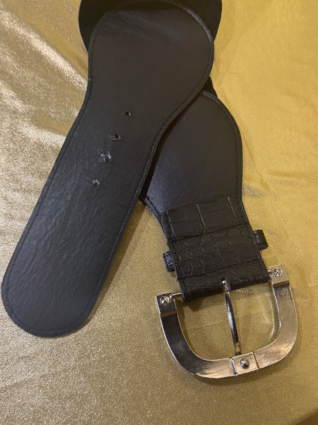 Vintage Black Faux Croc Wide Elastic Stretch Waist Belt – 3.5" Statement Buckle