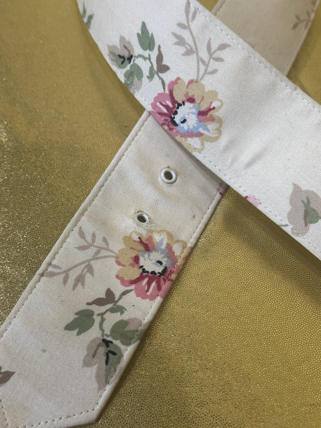 Vintage Astor West Germany Wide Floral Fabric Belt 2" x 33.5" Cream Pink Green