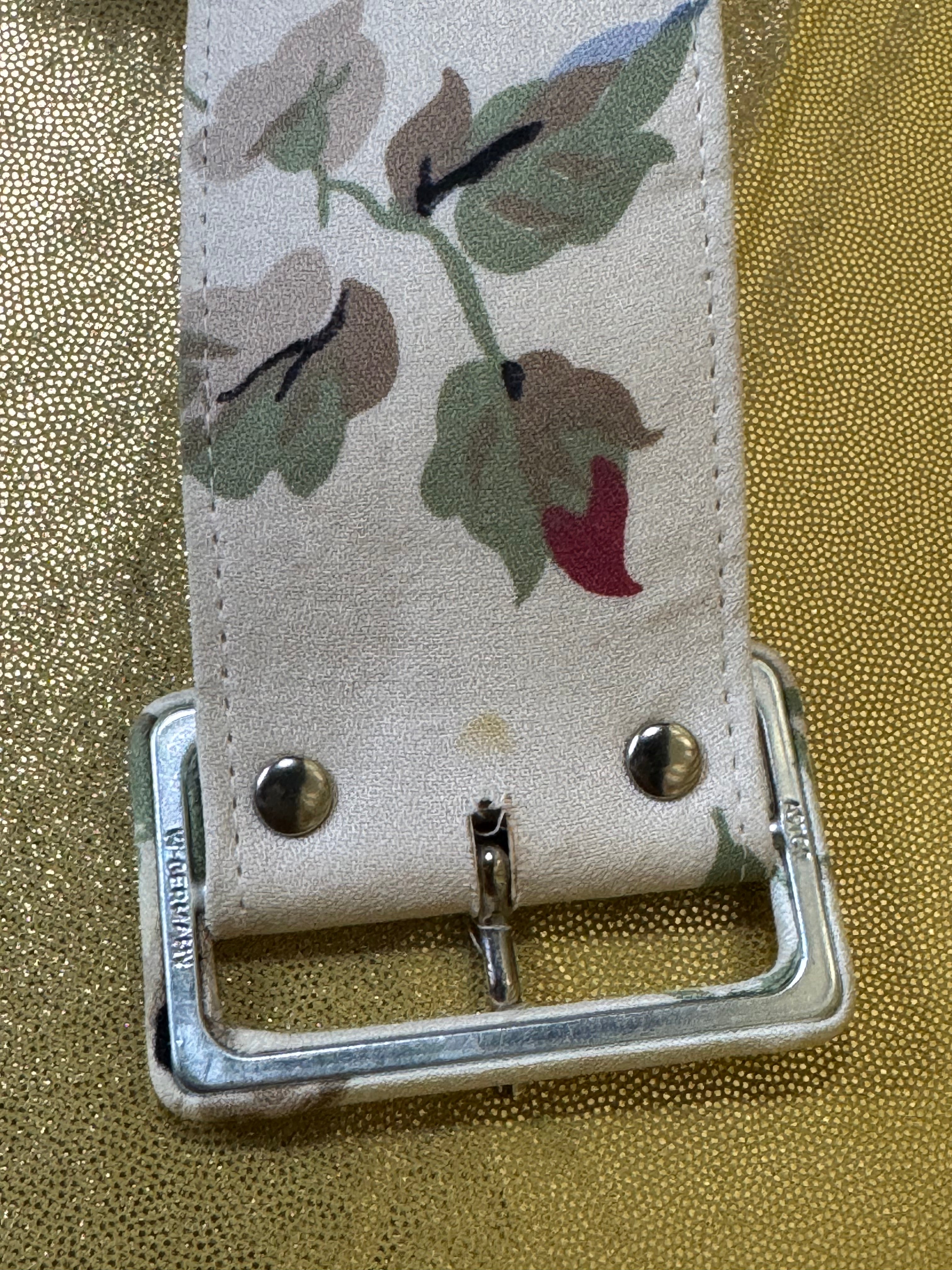 Vintage Astor West Germany Wide Floral Fabric Belt 2" x 33.5" Cream Pink Green