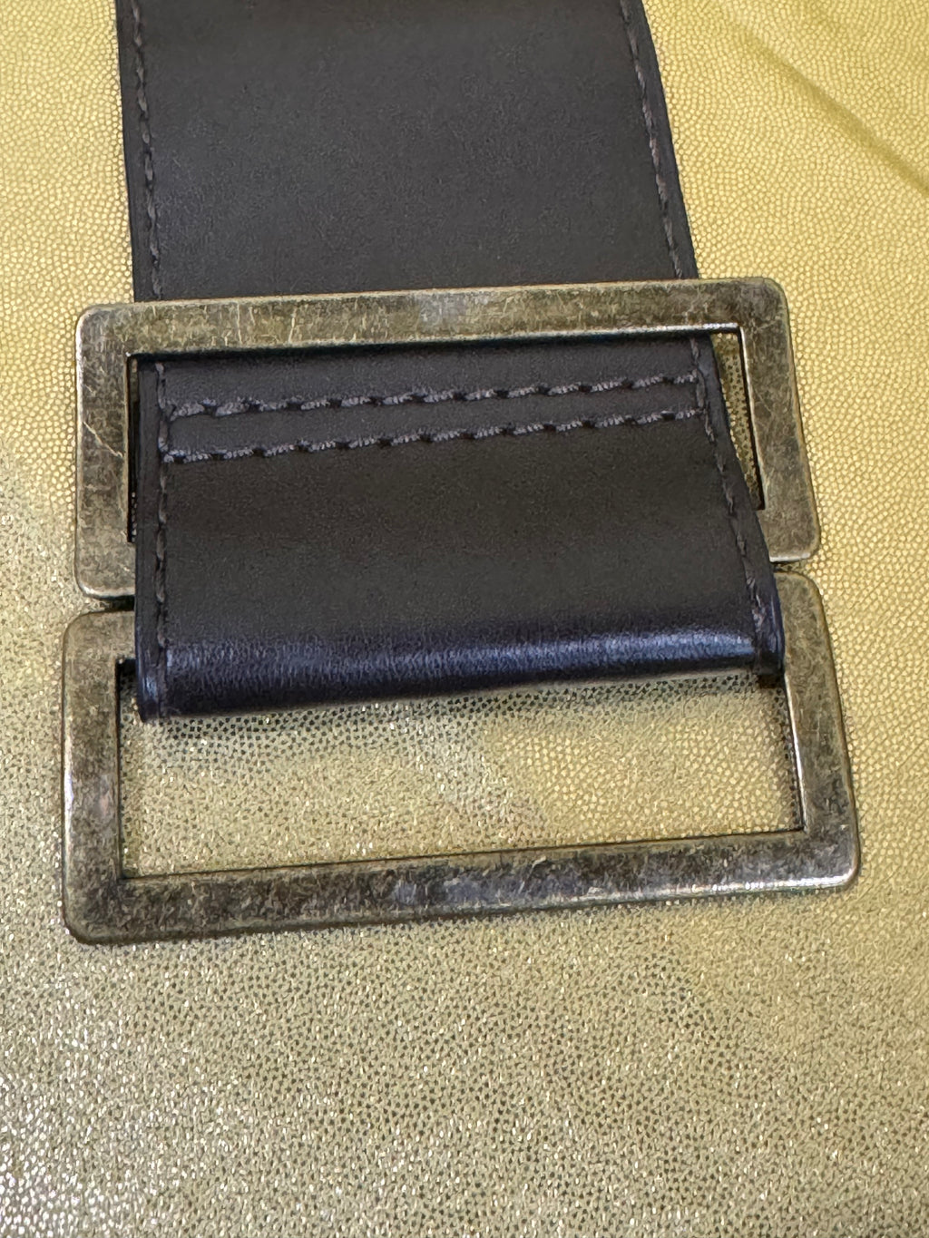 Vintage Y2K Wide Brown Waist Belt Big Brass Square Buckle Size 10