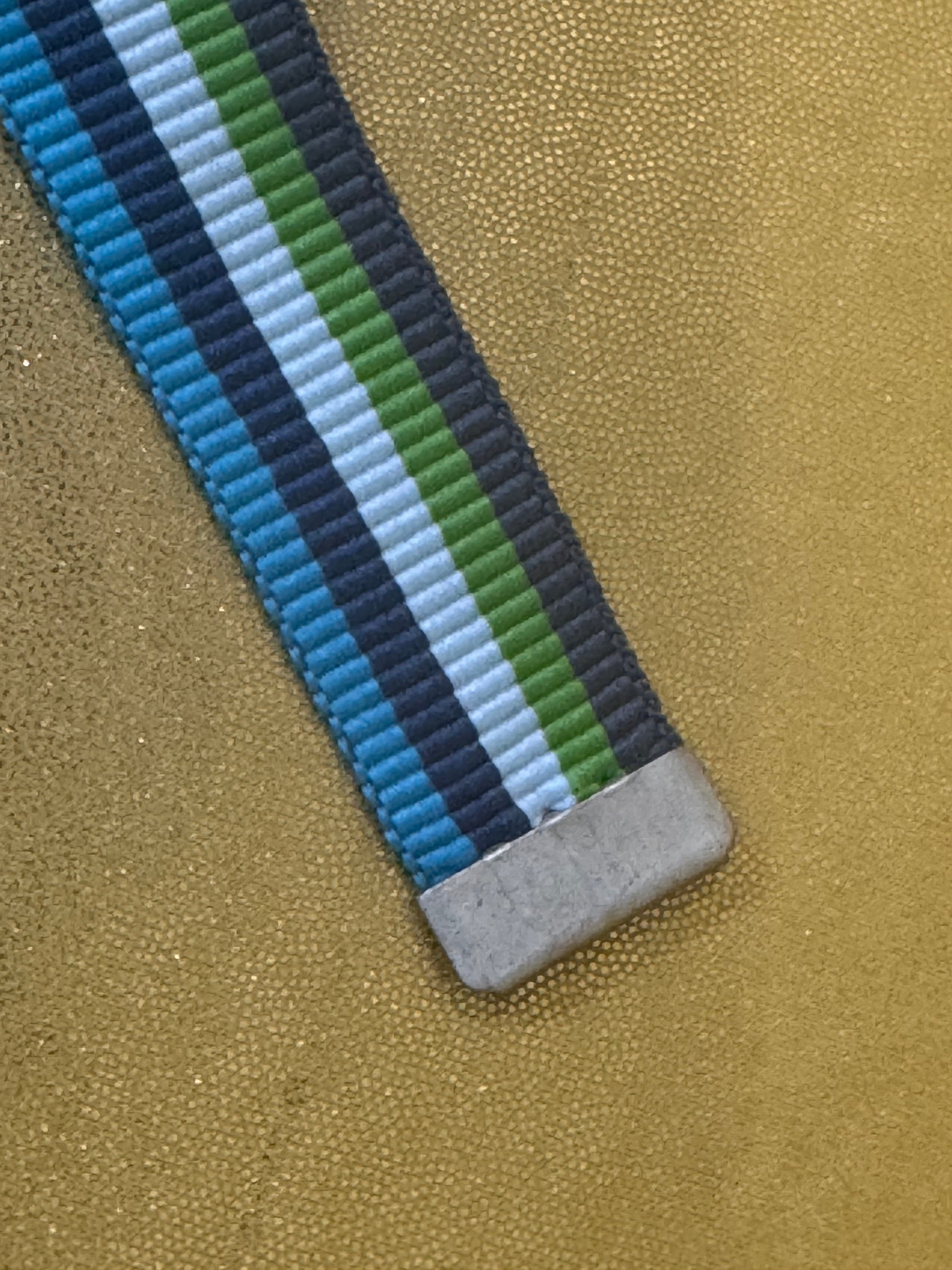 Preppy Striped Polyester D-Ring Webbing Belt - Blue, Green & White 36"