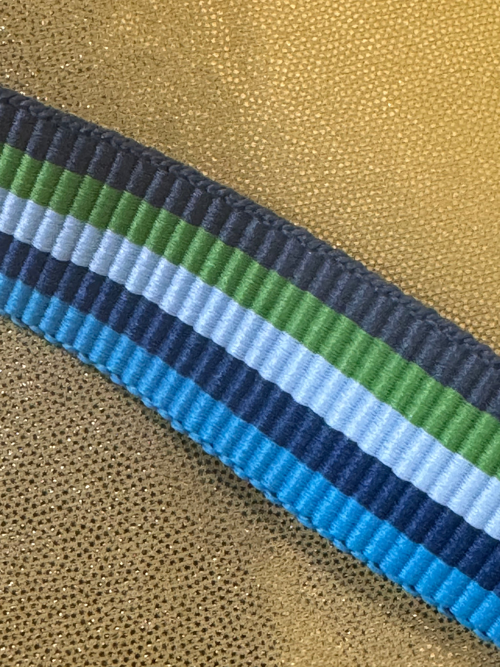 Preppy Striped Polyester D-Ring Webbing Belt - Blue, Green & White 36"