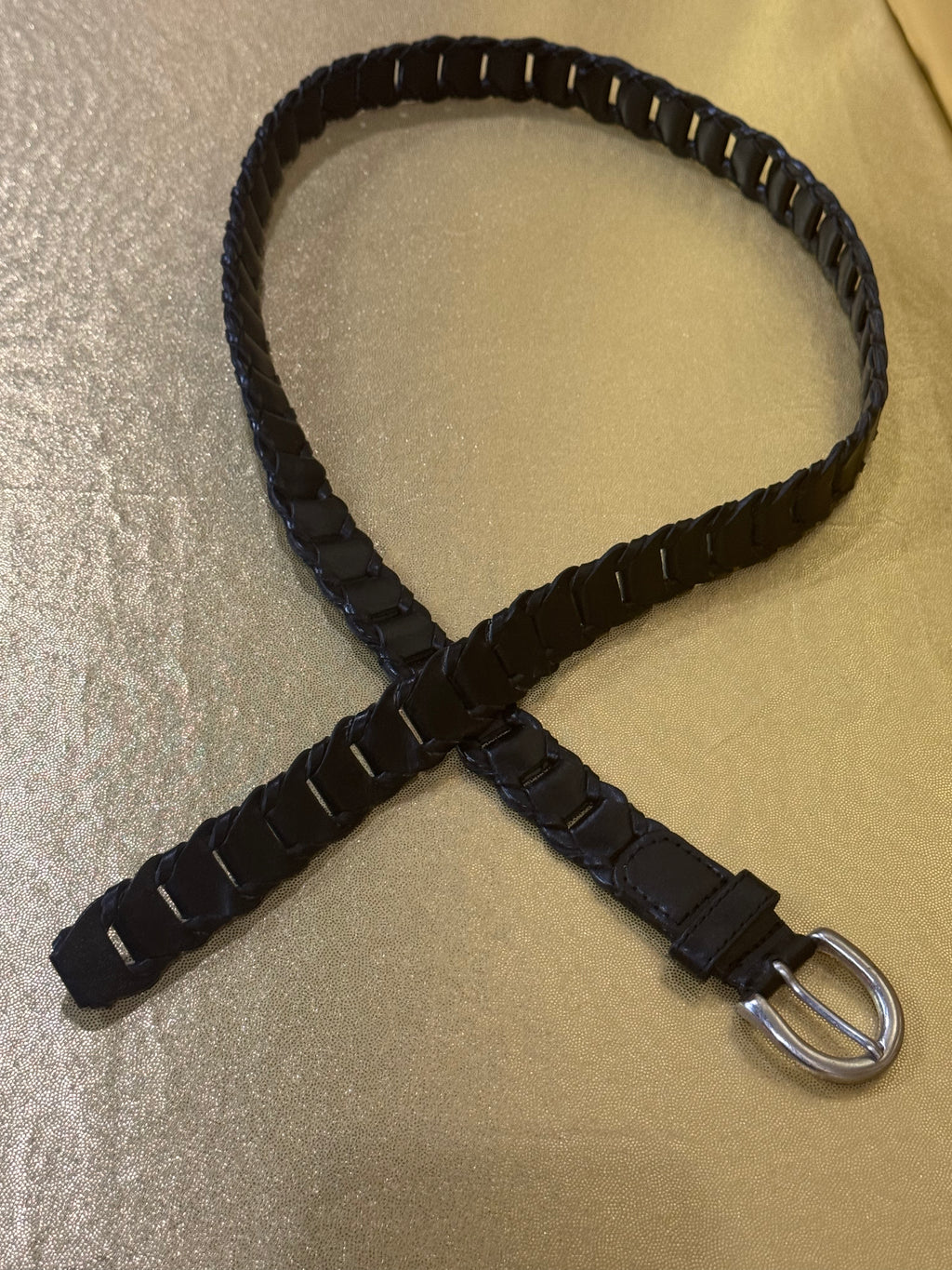 Vintage Style Black Genuine Leather Braided Belt - M/L