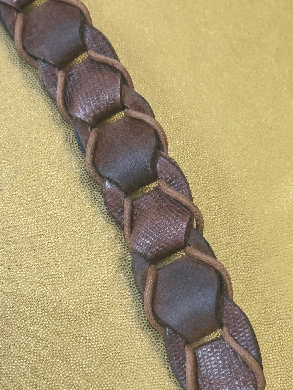Vintage Boho Linked Braided Leather Belt – Western Style Brown & Brass, Size Small