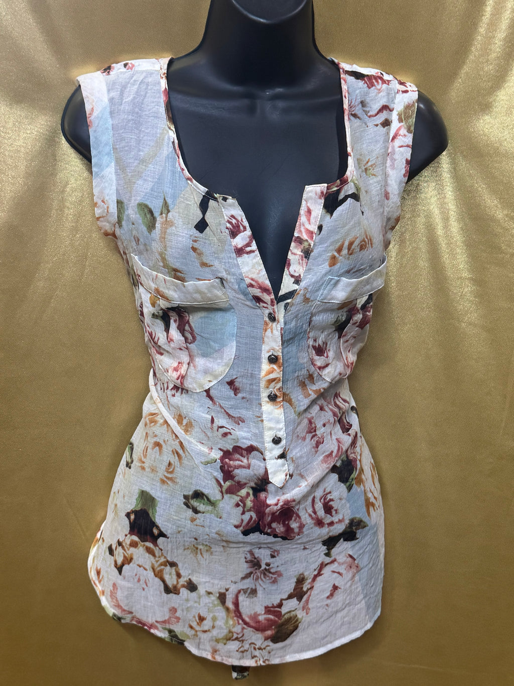 Aratta Maven Floral Sleeveless Tunic Blouse Top | Sz S Boho Romantic