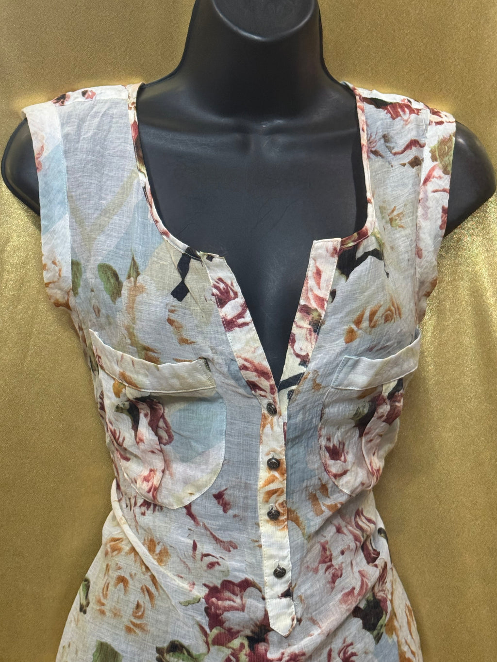 Aratta Maven Floral Sleeveless Tunic Blouse Top | Sz S Boho Romantic