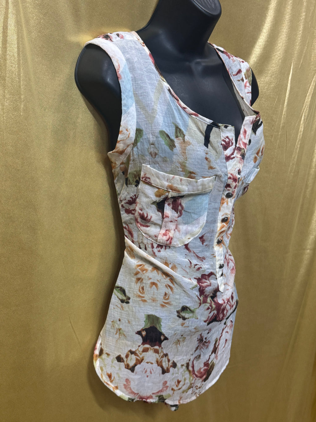 Aratta Maven Floral Sleeveless Tunic Blouse Top | Sz S Boho Romantic