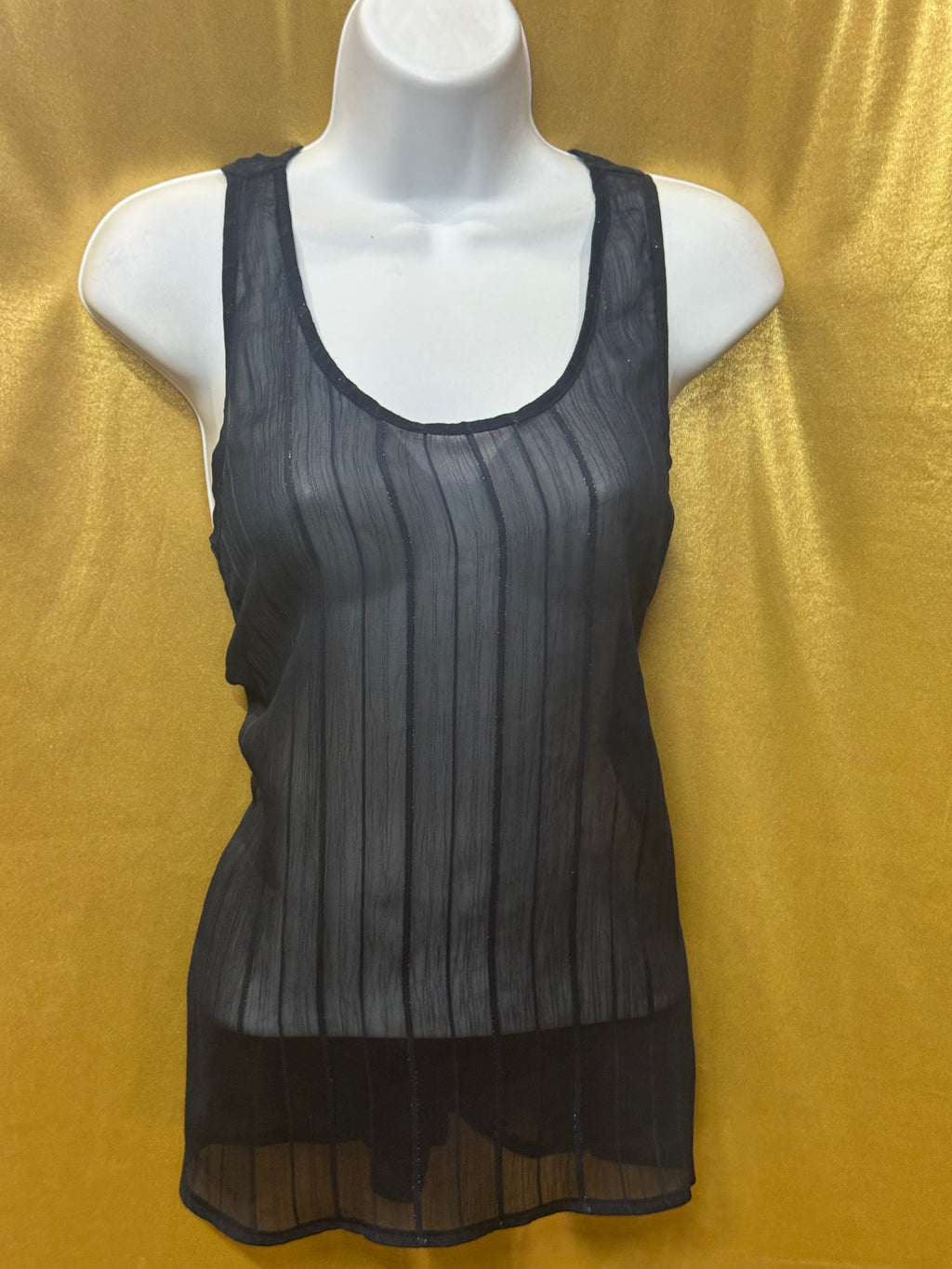 Annabella Blue Sheer Vertical Striped Scoop Neck Tank Top Burnout Size Small