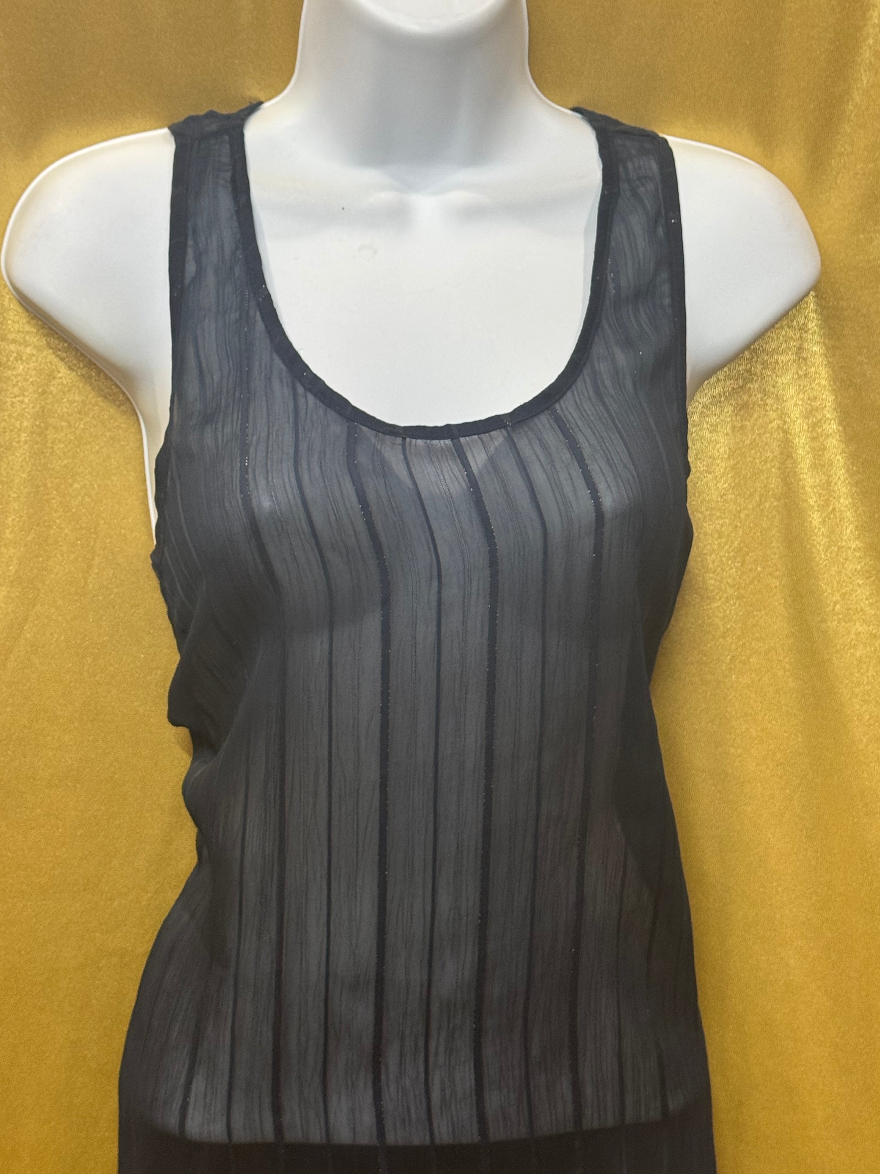 Annabella Blue Sheer Vertical Striped Scoop Neck Tank Top Burnout Size Small